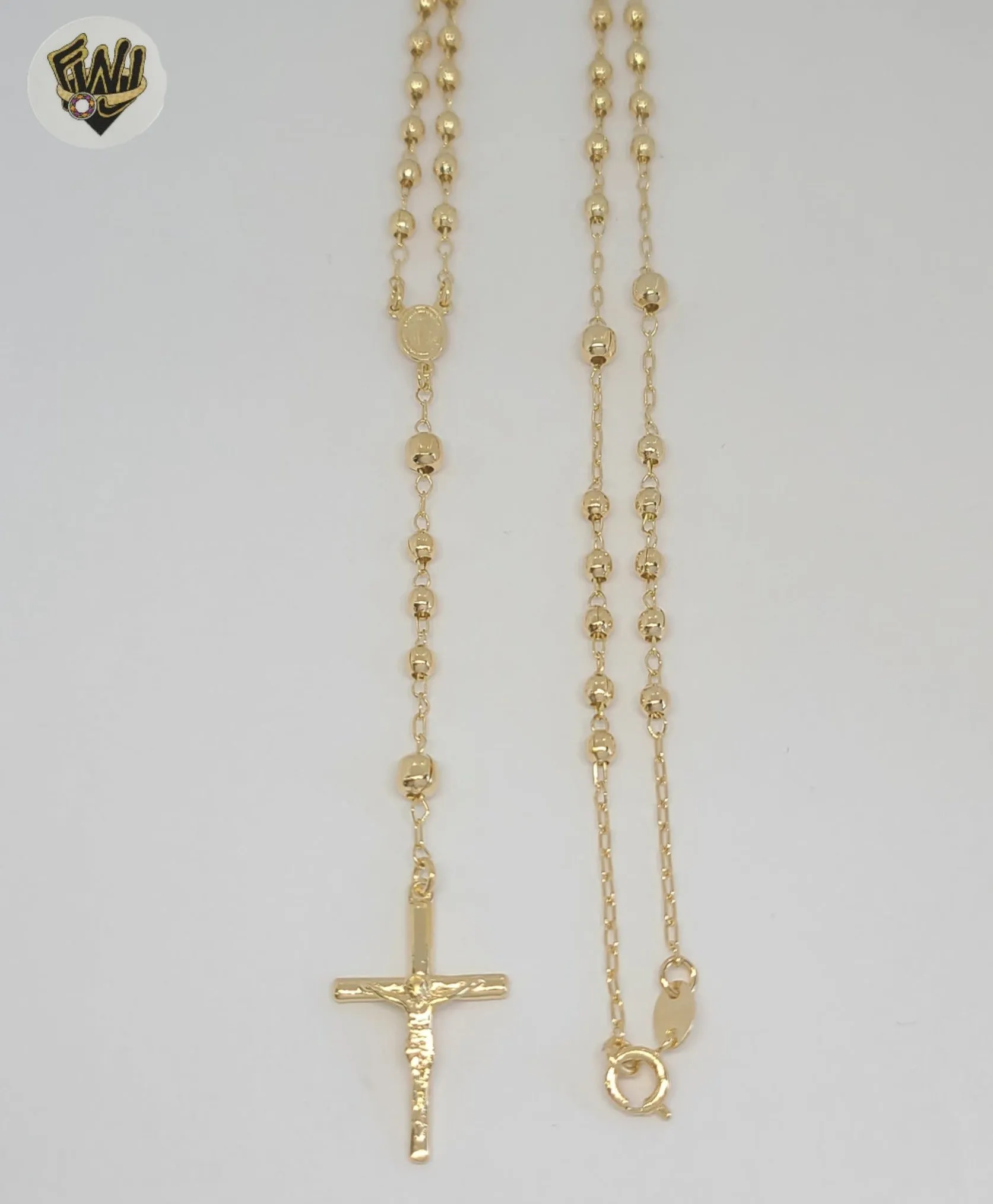 (1-3310-1) Gold Laminate - 4.5mm Miraculous Virgin Rosary Necklace - 24 - BGF