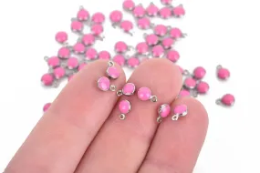 10 HOT PINK Drop Charms, 5mm Stainless Steel Bezel and Enamel Dot Charms chs3160