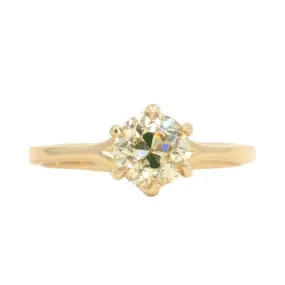 1.02ct Light Champagne Old European Cut Diamond Six Prong Split Shank Ring in 14k Yellow Gold