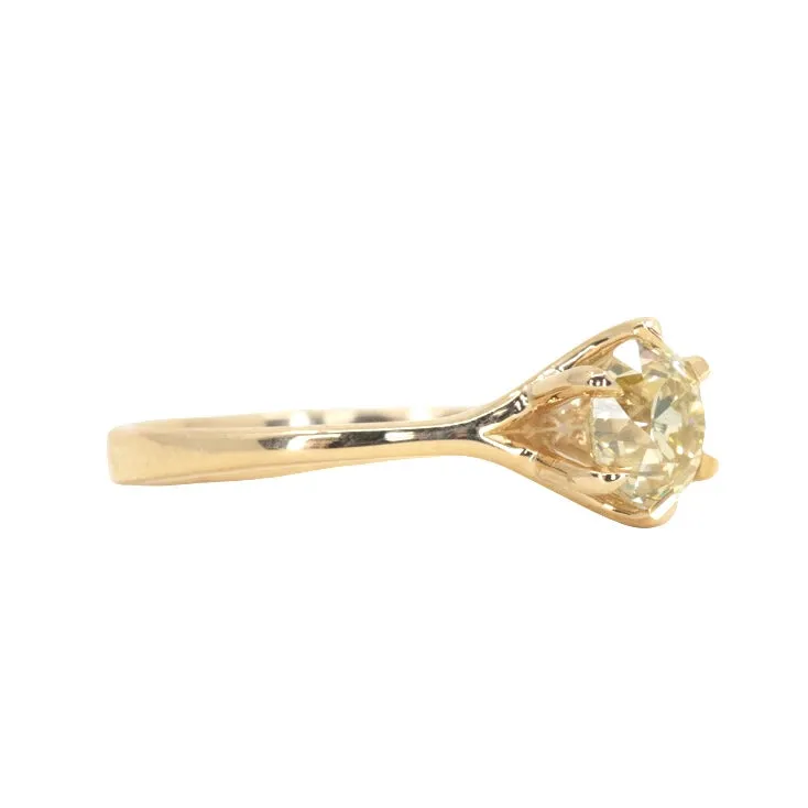 1.02ct Light Champagne Old European Cut Diamond Six Prong Split Shank Ring in 14k Yellow Gold