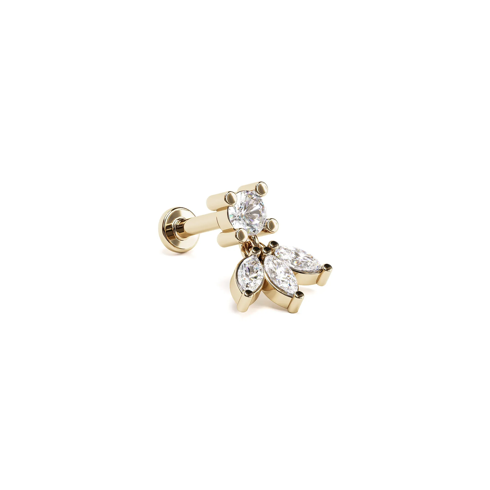 14K Gold Marquise Diamond Lotus Dangle Stud