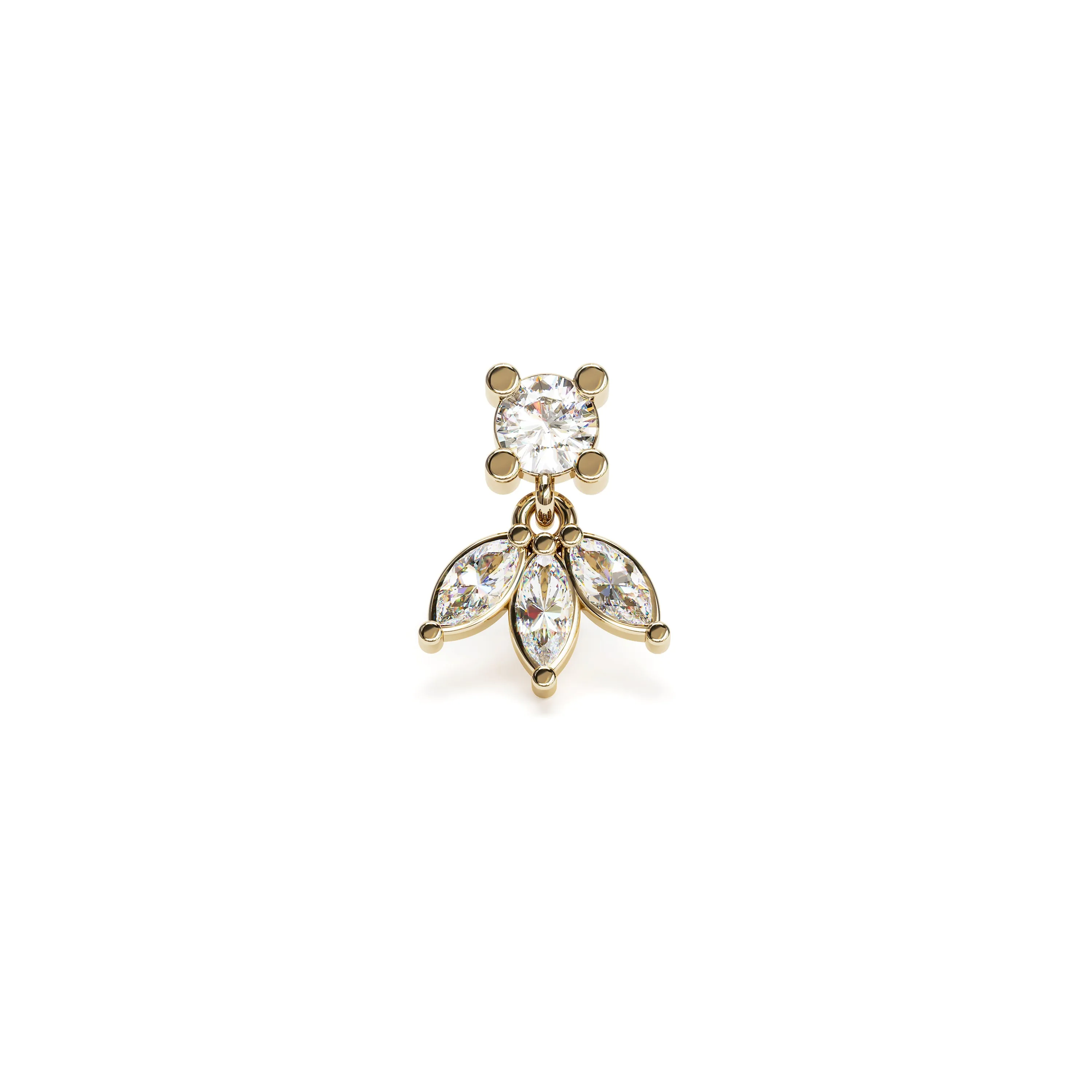 14K Gold Marquise Diamond Lotus Dangle Stud