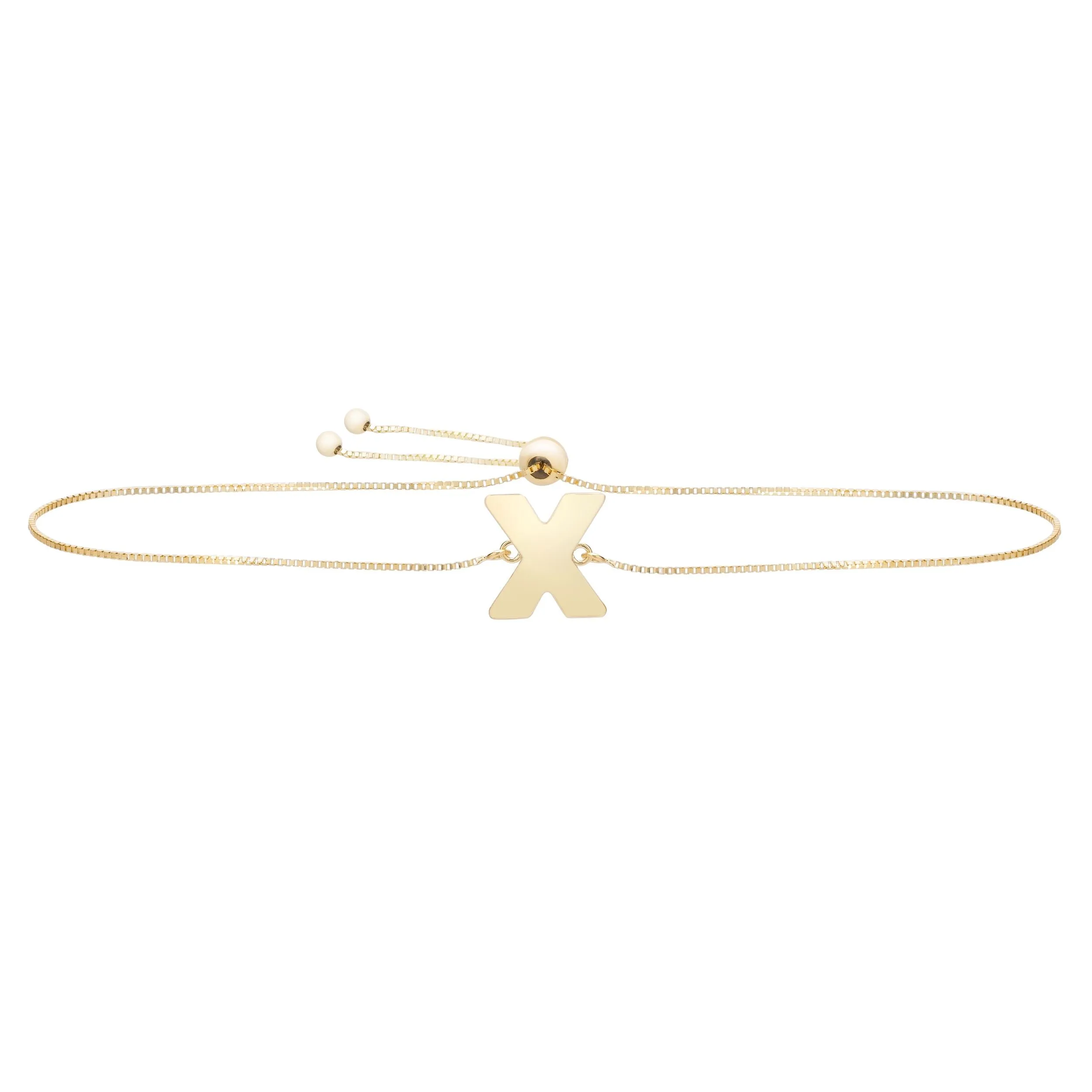 14k Yellow Gold Initial Letter Friendship Adjustable Bracelet, 9.25