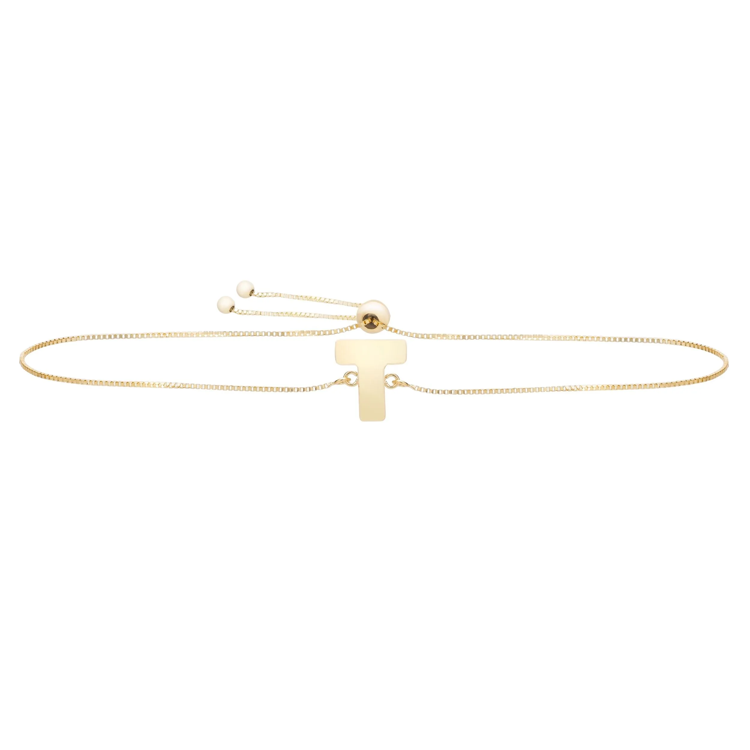 14k Yellow Gold Initial Letter Friendship Adjustable Bracelet, 9.25