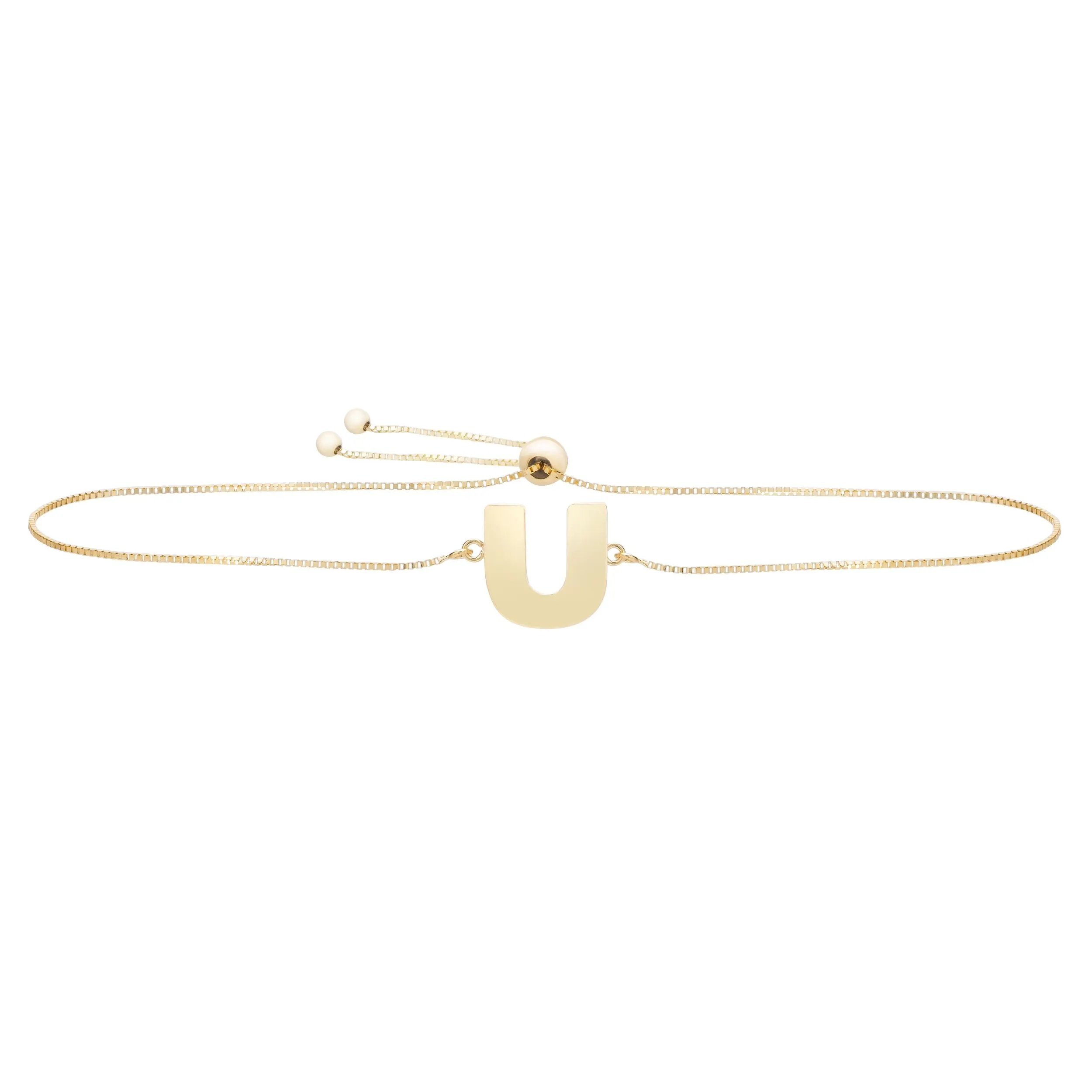 14k Yellow Gold Initial Letter Friendship Adjustable Bracelet, 9.25