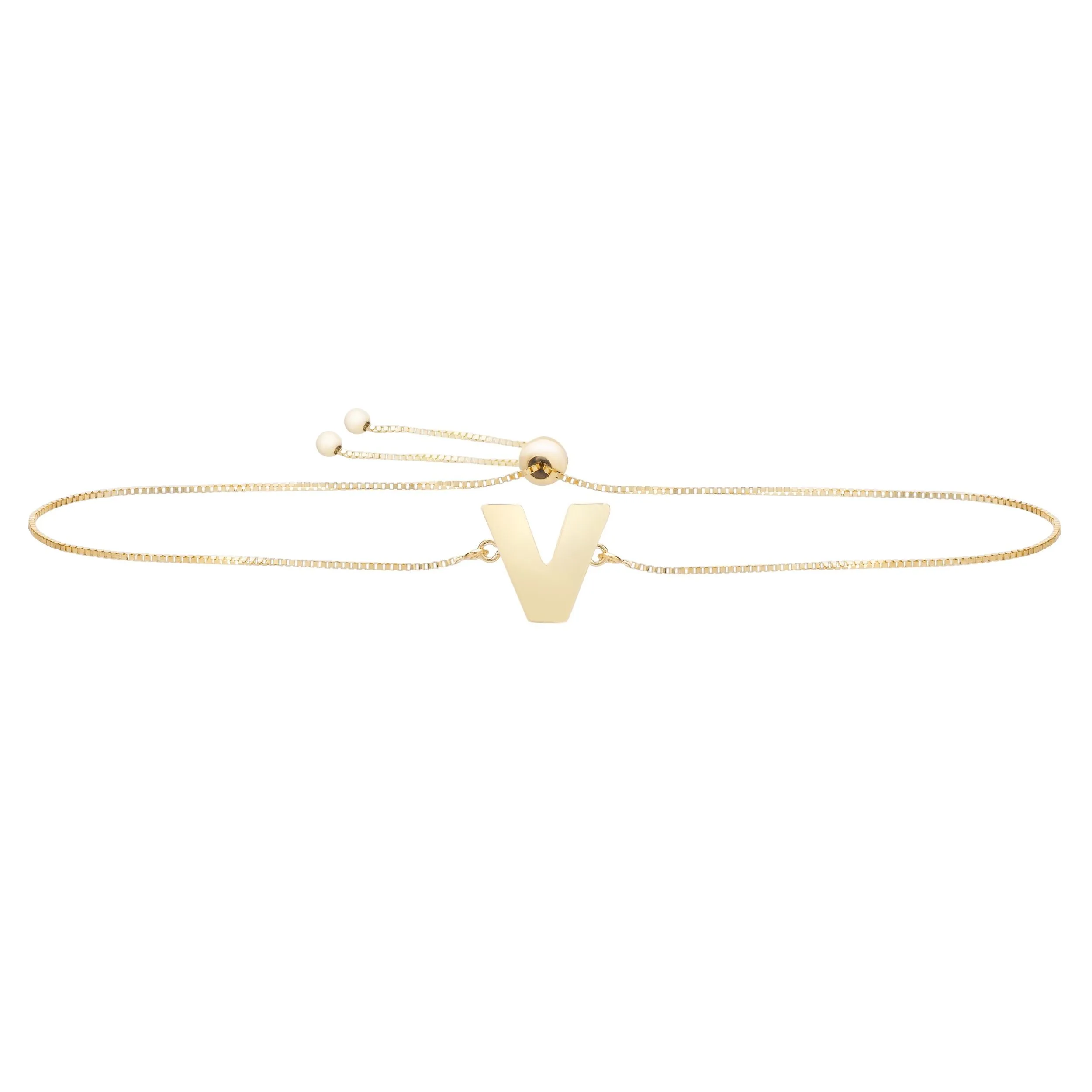 14k Yellow Gold Initial Letter Friendship Adjustable Bracelet, 9.25