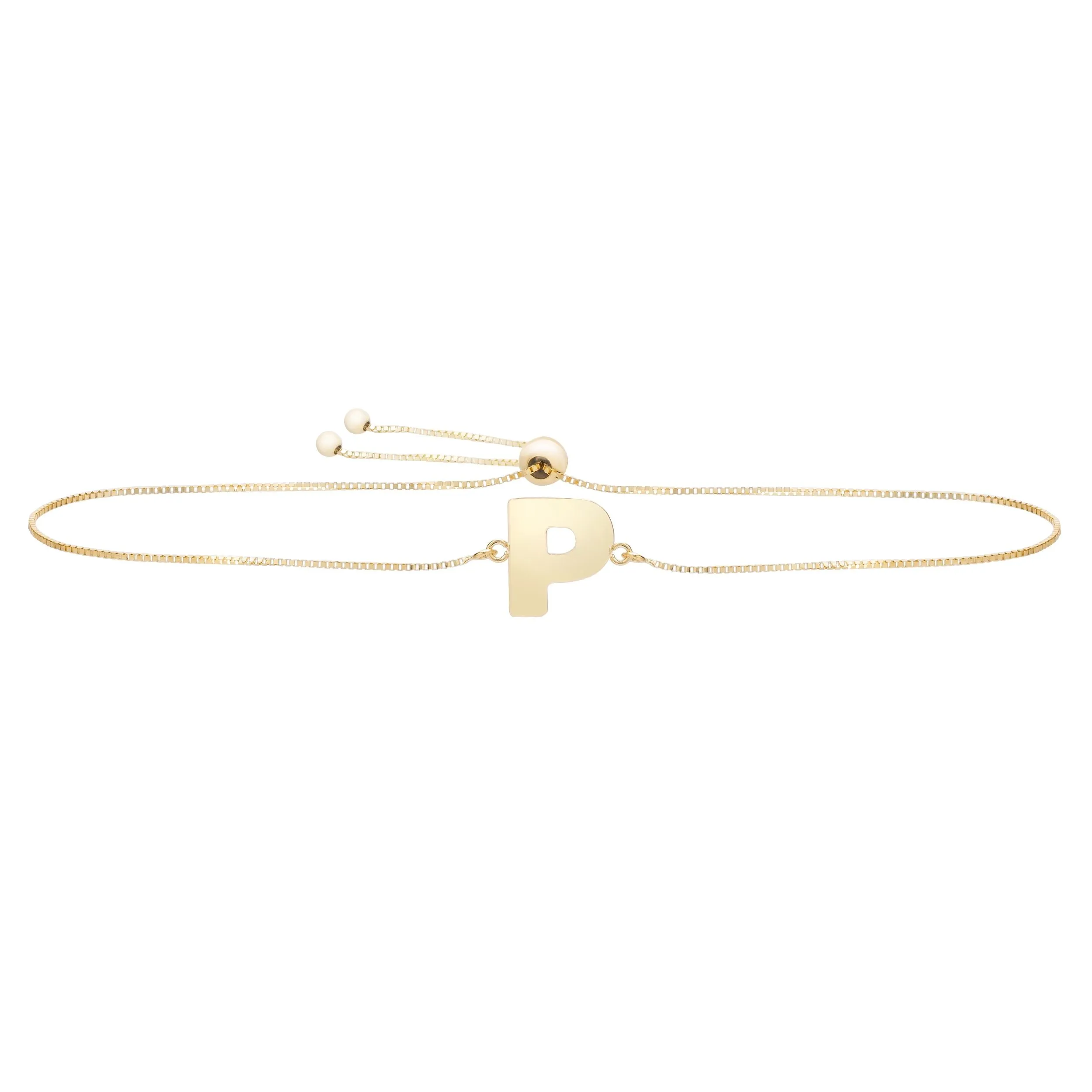 14k Yellow Gold Initial Letter Friendship Adjustable Bracelet, 9.25