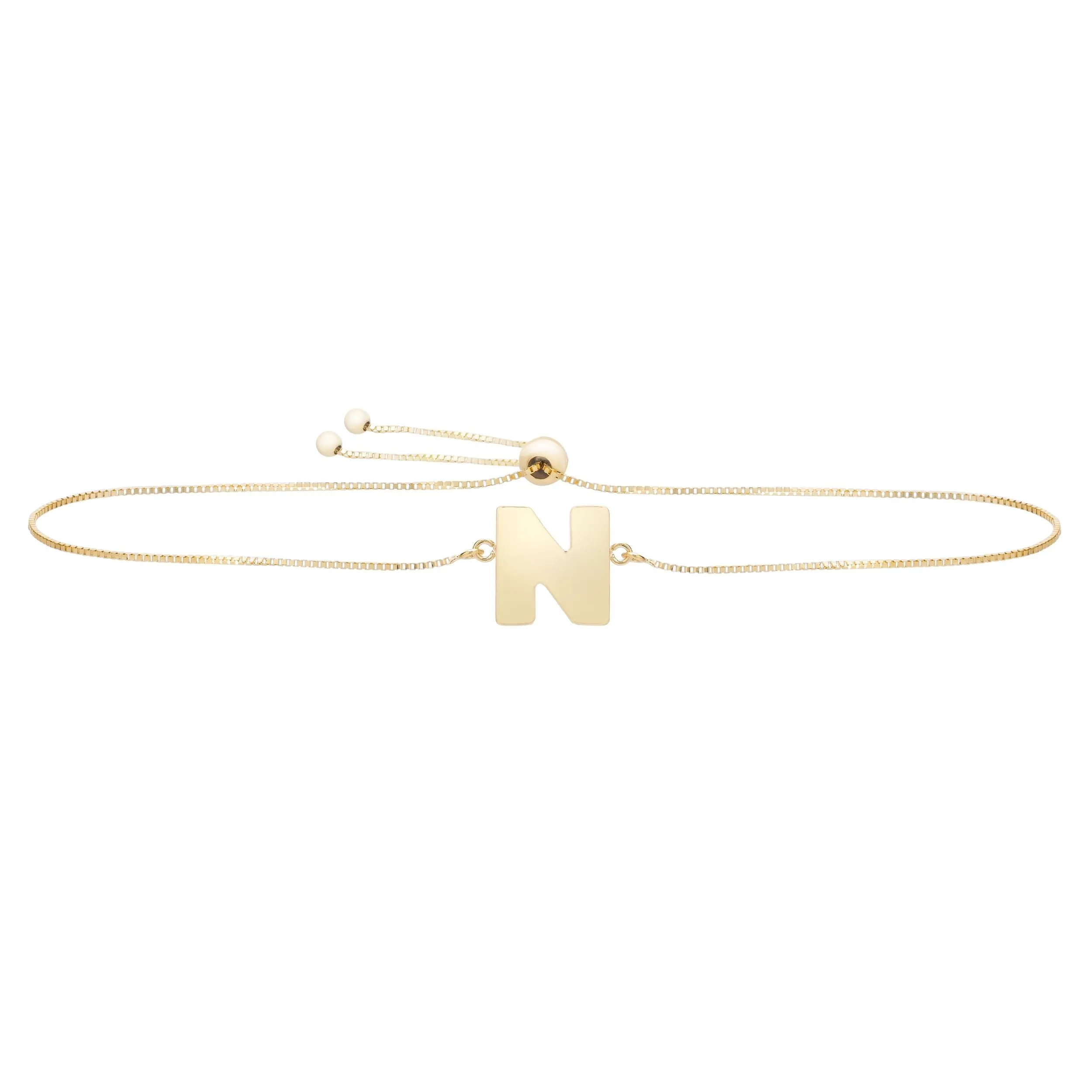 14k Yellow Gold Initial Letter Friendship Adjustable Bracelet, 9.25