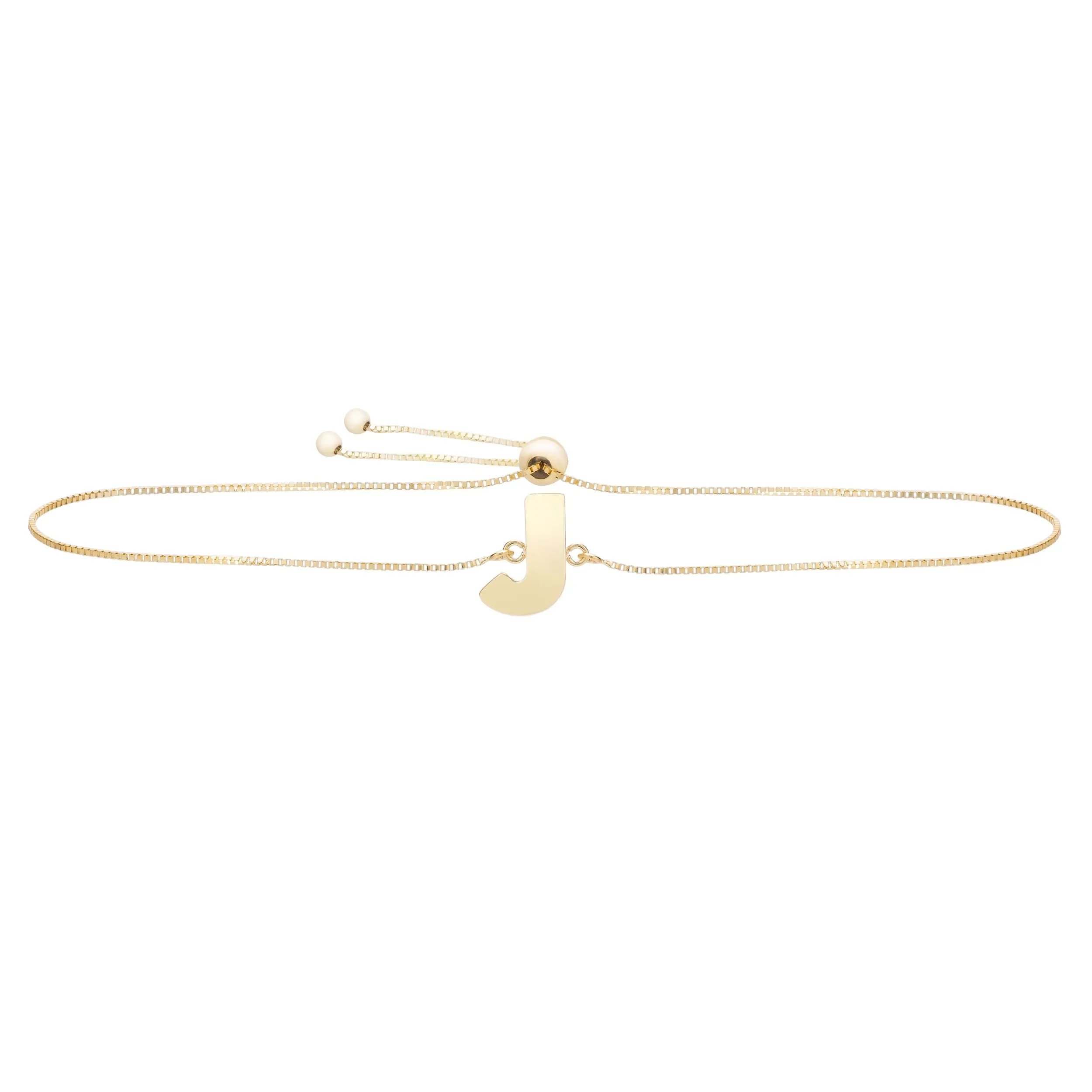 14k Yellow Gold Initial Letter Friendship Adjustable Bracelet, 9.25