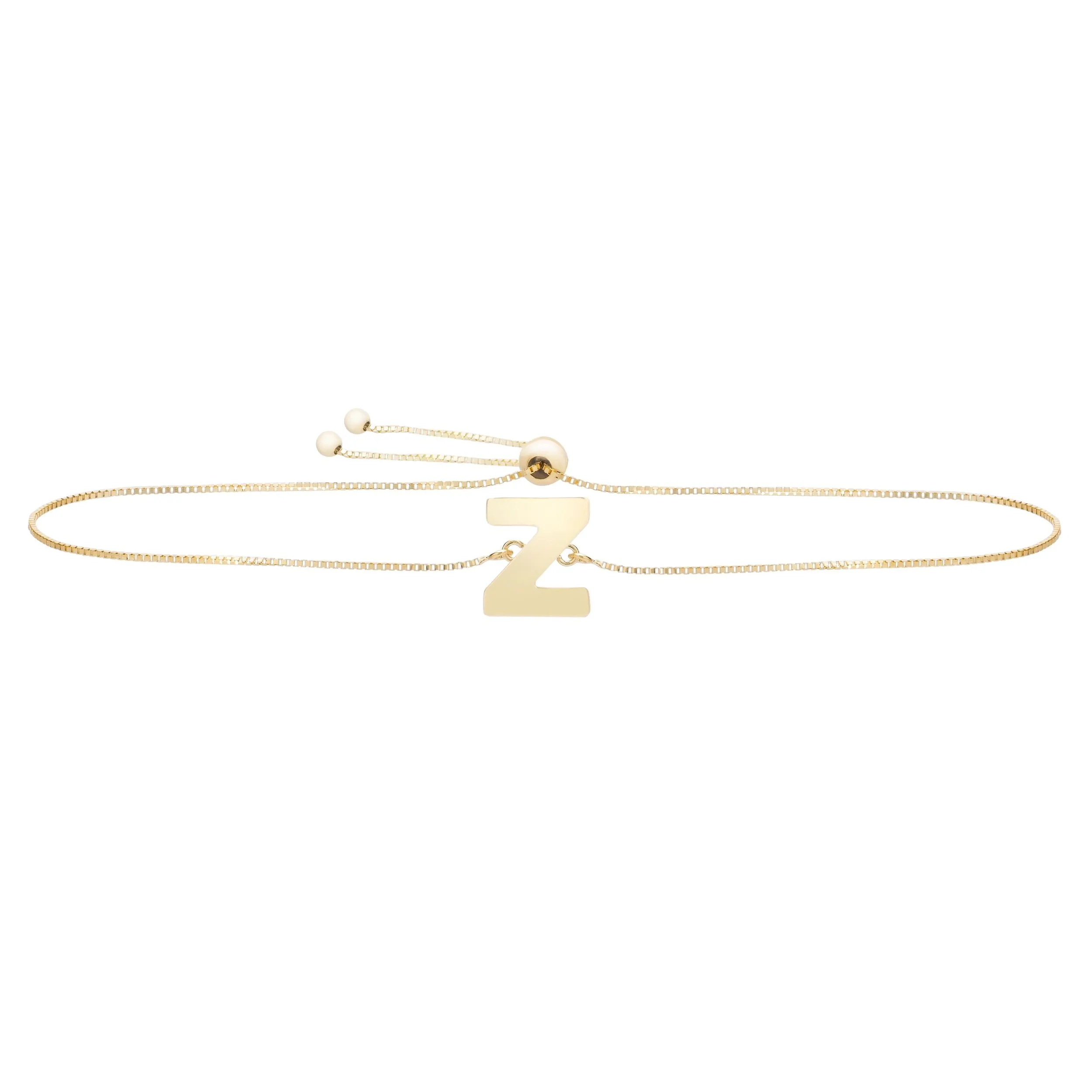 14k Yellow Gold Initial Letter Friendship Adjustable Bracelet, 9.25