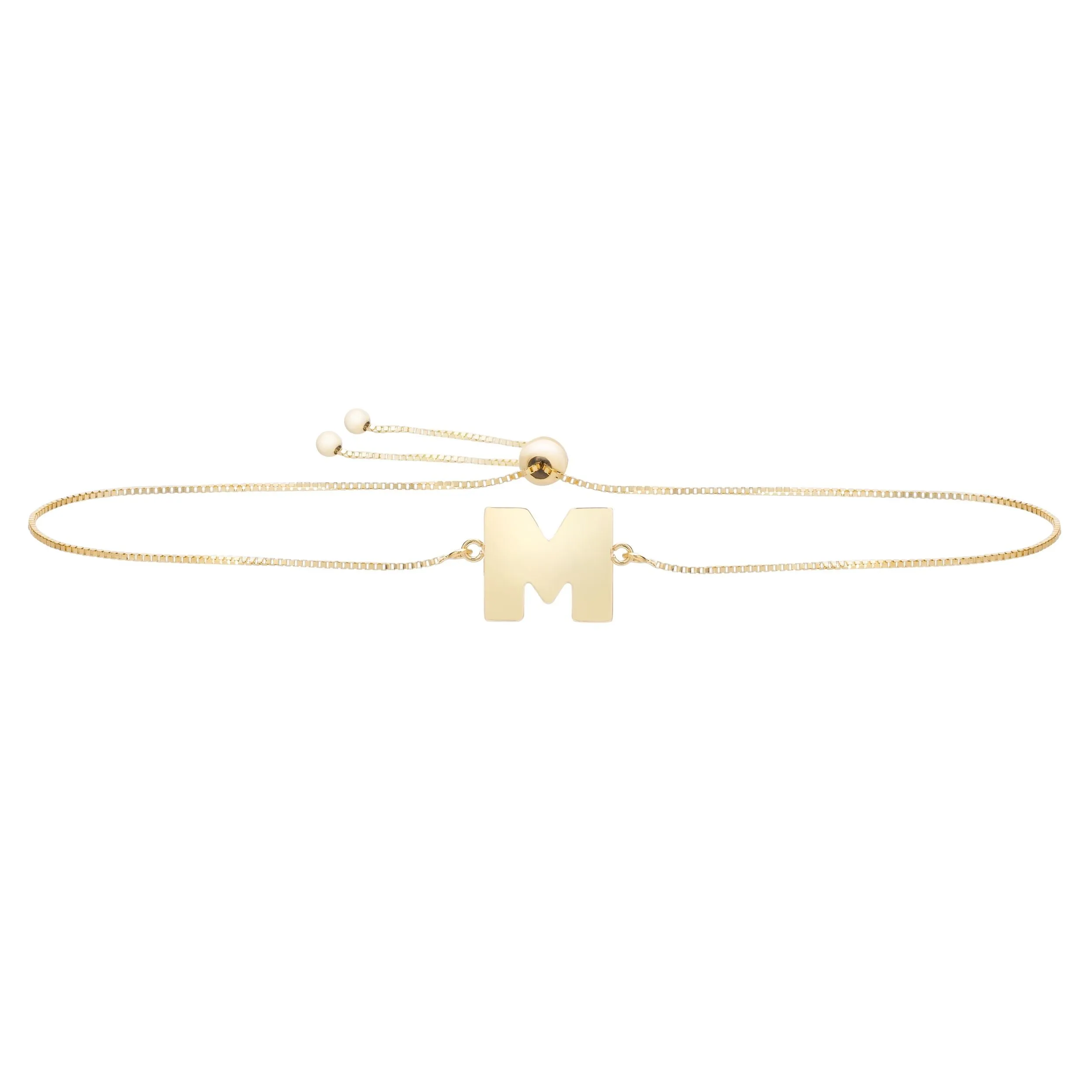 14k Yellow Gold Initial Letter Friendship Adjustable Bracelet, 9.25