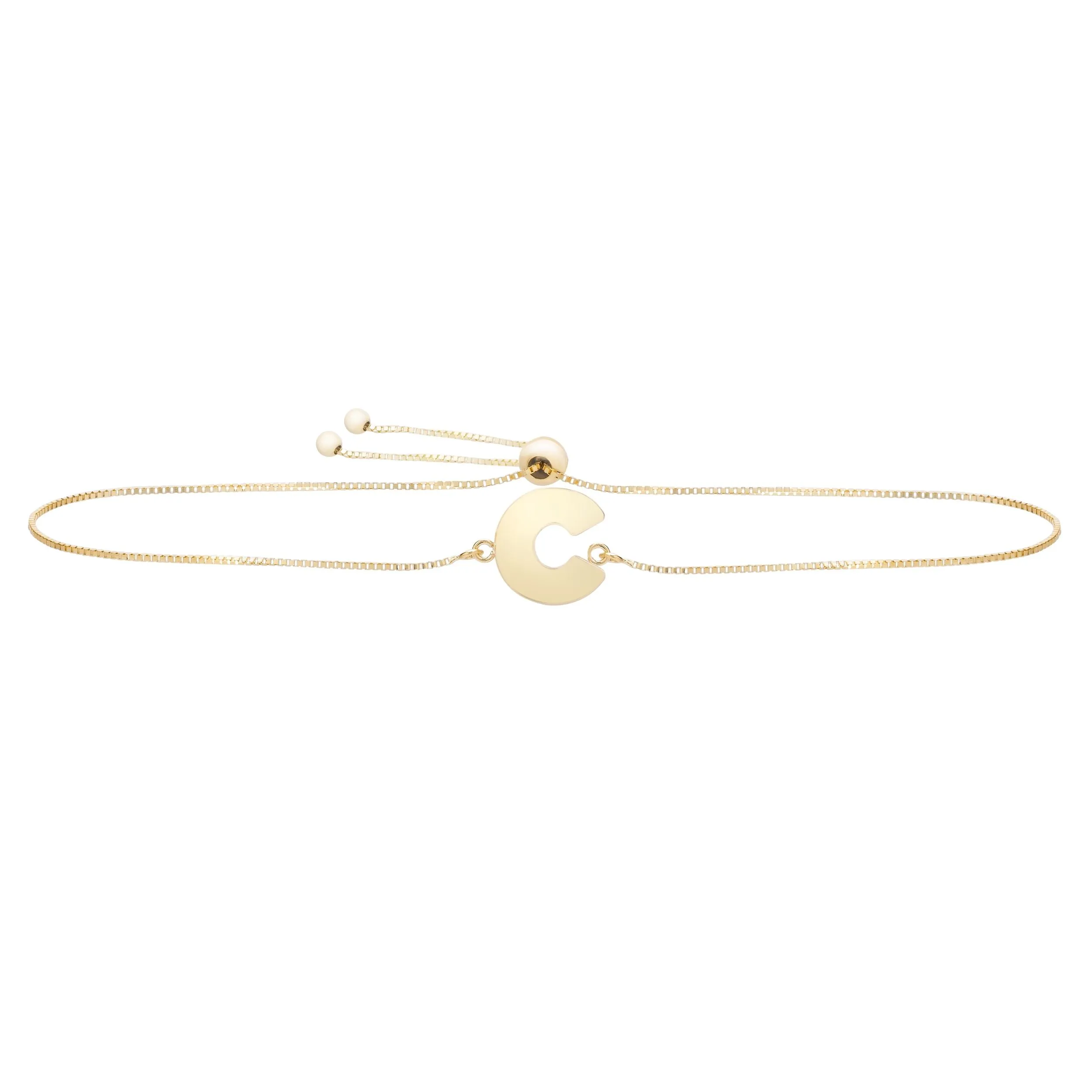 14k Yellow Gold Initial Letter Friendship Adjustable Bracelet, 9.25