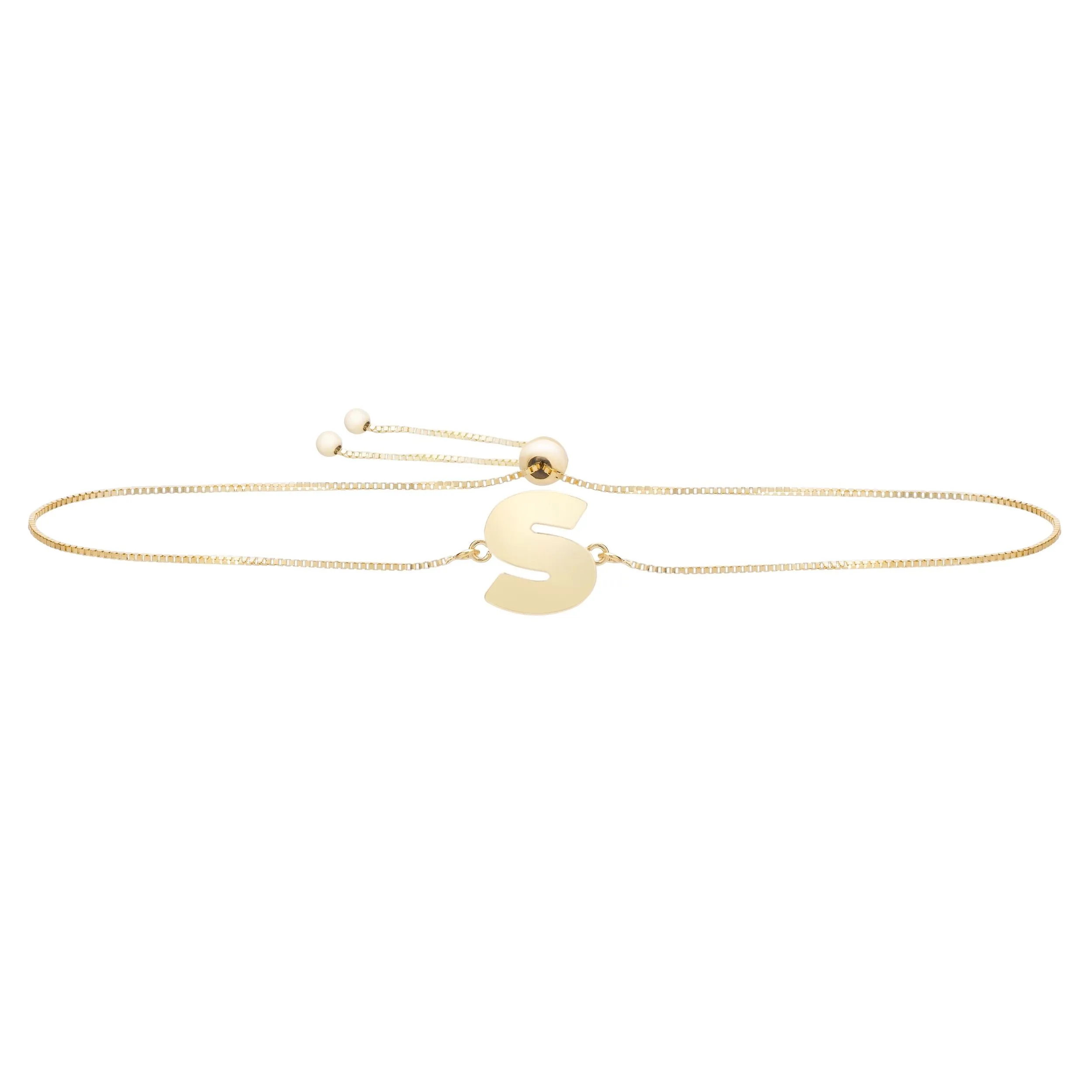 14k Yellow Gold Initial Letter Friendship Adjustable Bracelet, 9.25