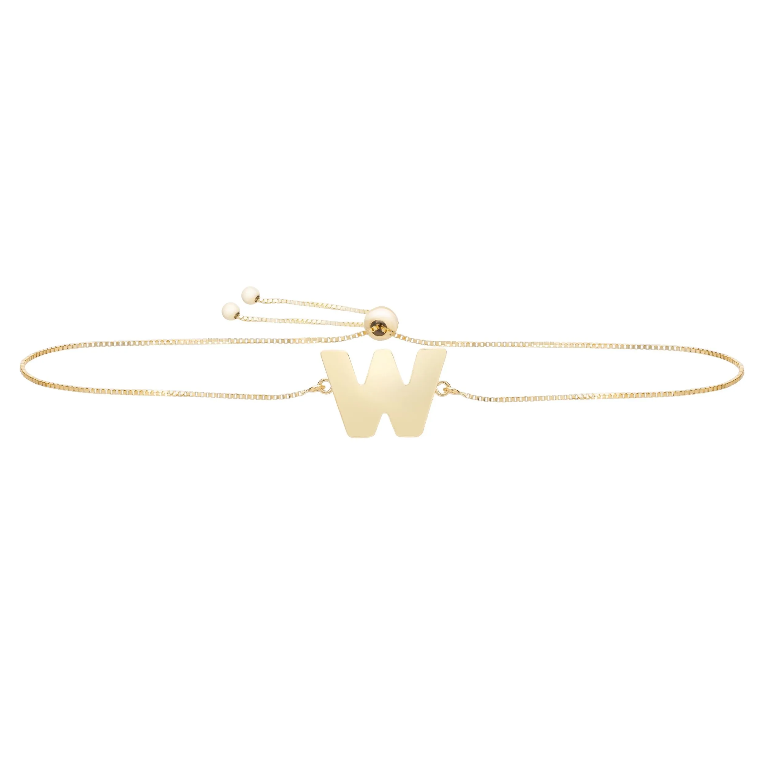 14k Yellow Gold Initial Letter Friendship Adjustable Bracelet, 9.25