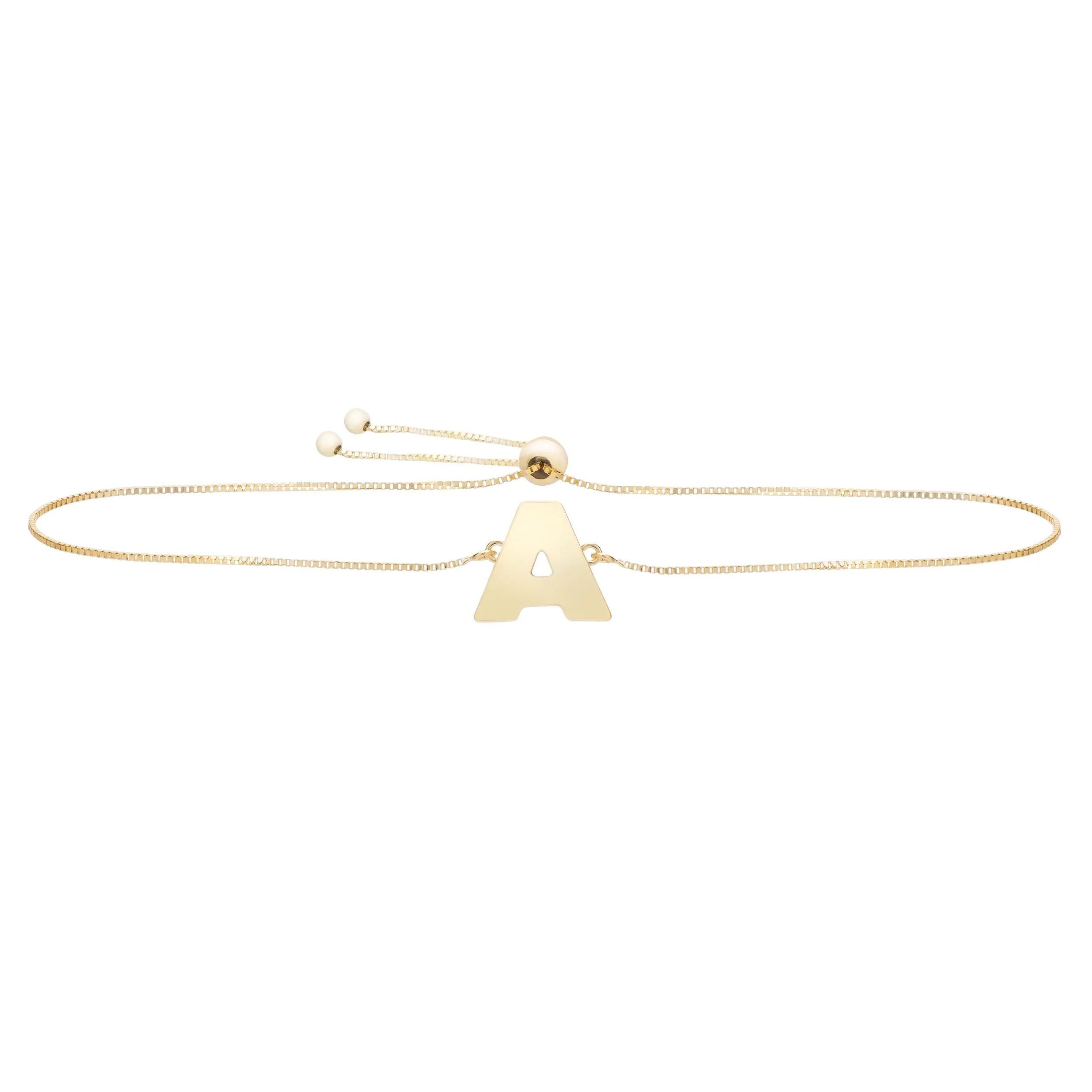 14k Yellow Gold Initial Letter Friendship Adjustable Bracelet, 9.25