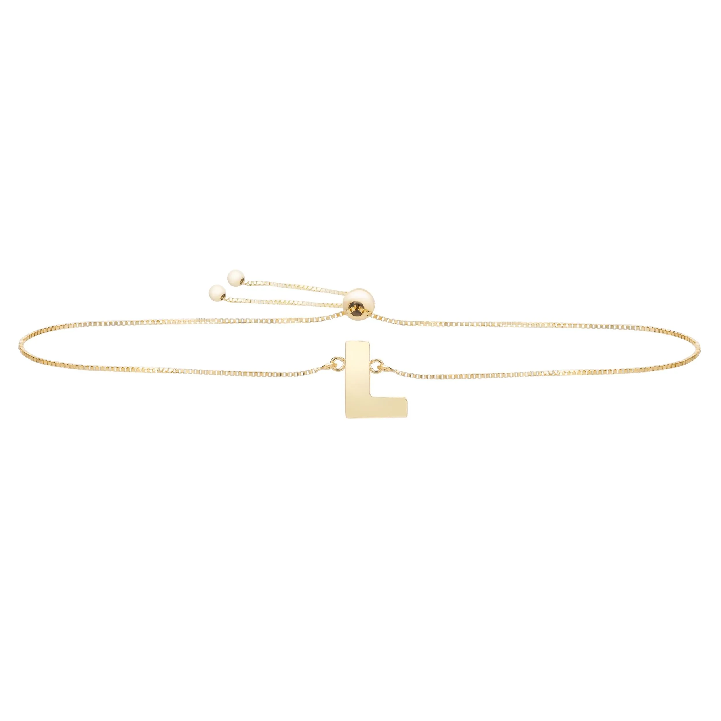 14k Yellow Gold Initial Letter Friendship Adjustable Bracelet, 9.25