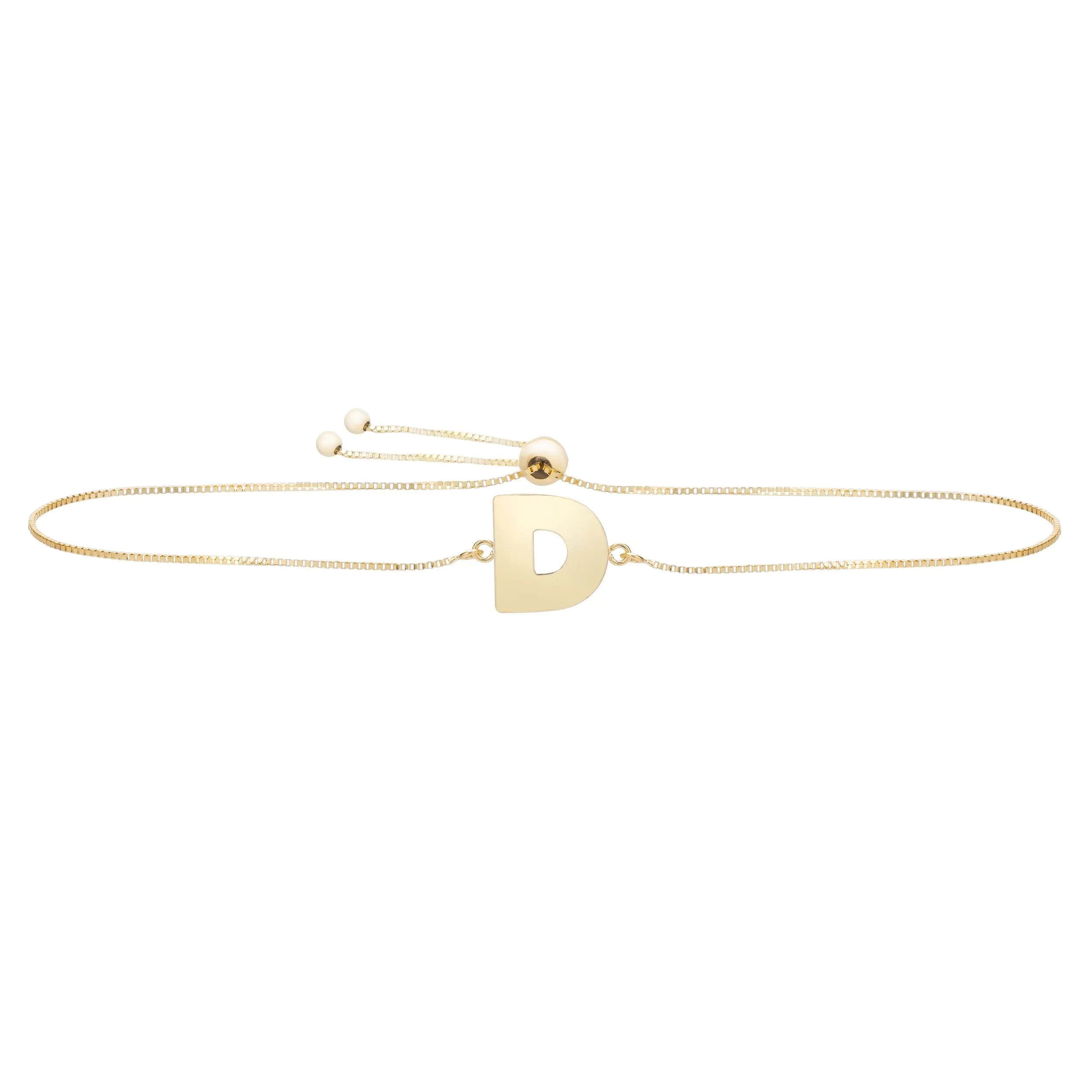 14k Yellow Gold Initial Letter Friendship Adjustable Bracelet, 9.25