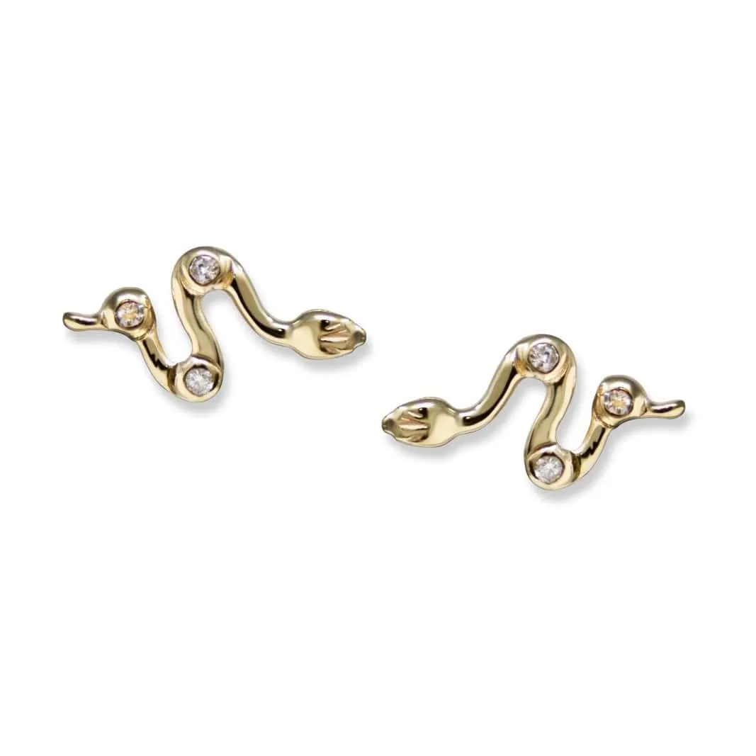 14K Yellow Gold Soldera Snake Diamond Studs