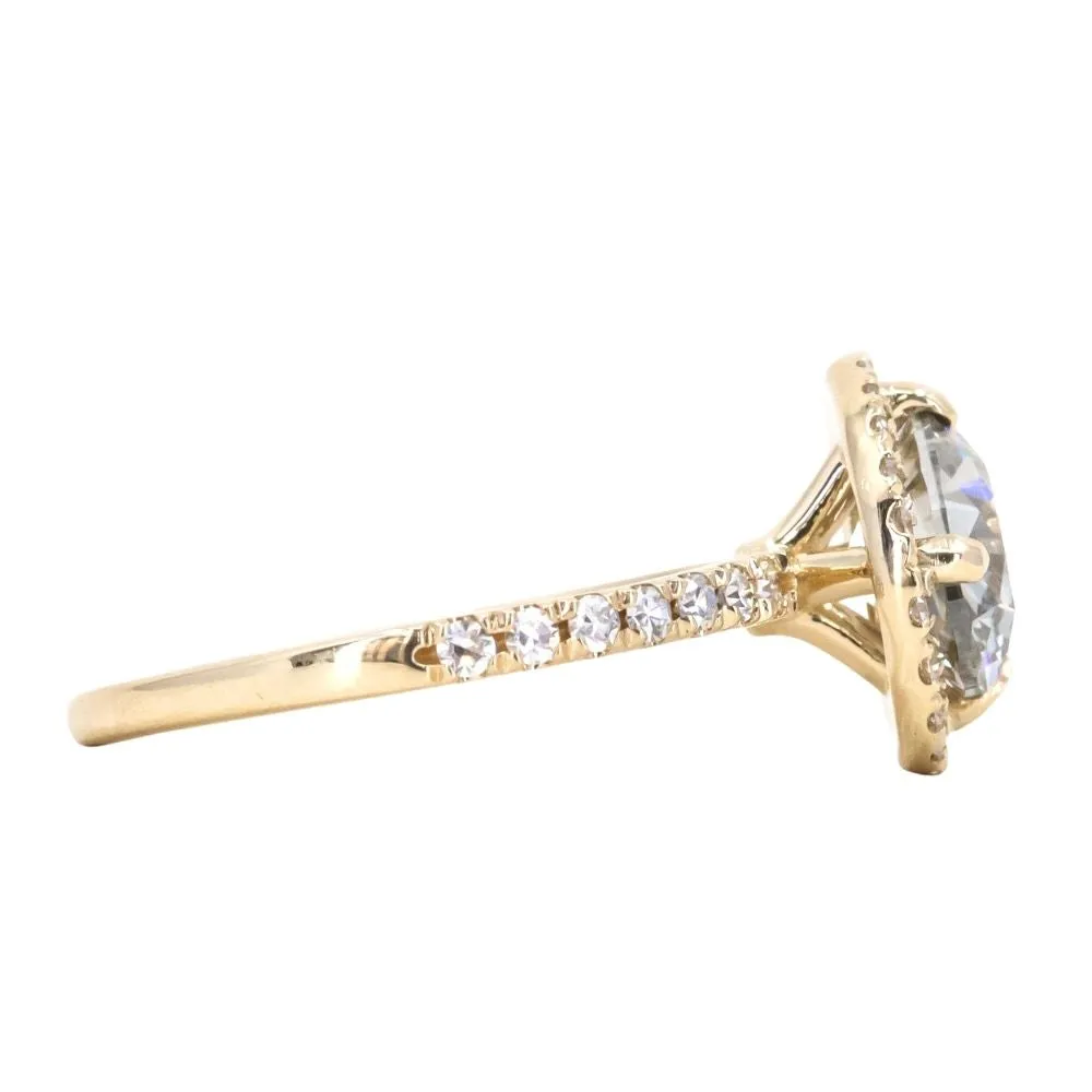 1.70ct Fancy Oval Grey Diamond and Askew Diamond Halo in 14K Yellow Gold