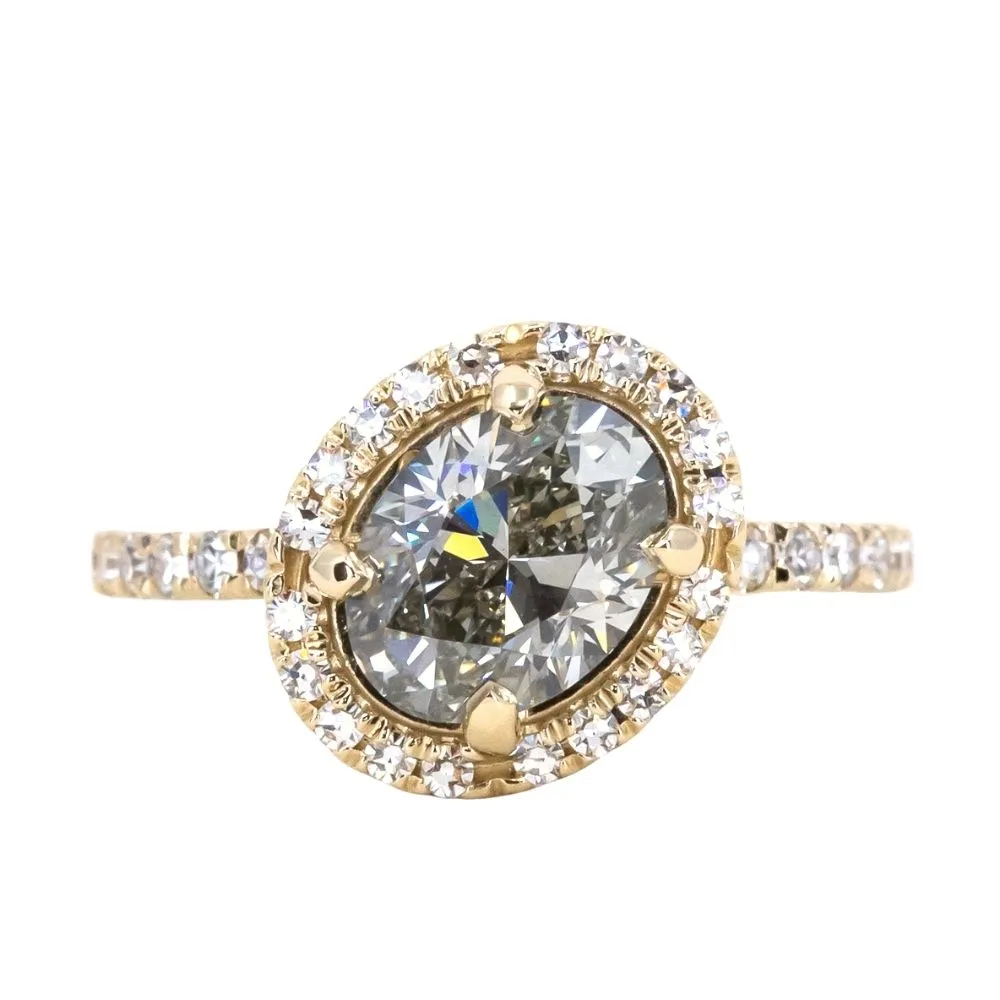 1.70ct Fancy Oval Grey Diamond and Askew Diamond Halo in 14K Yellow Gold