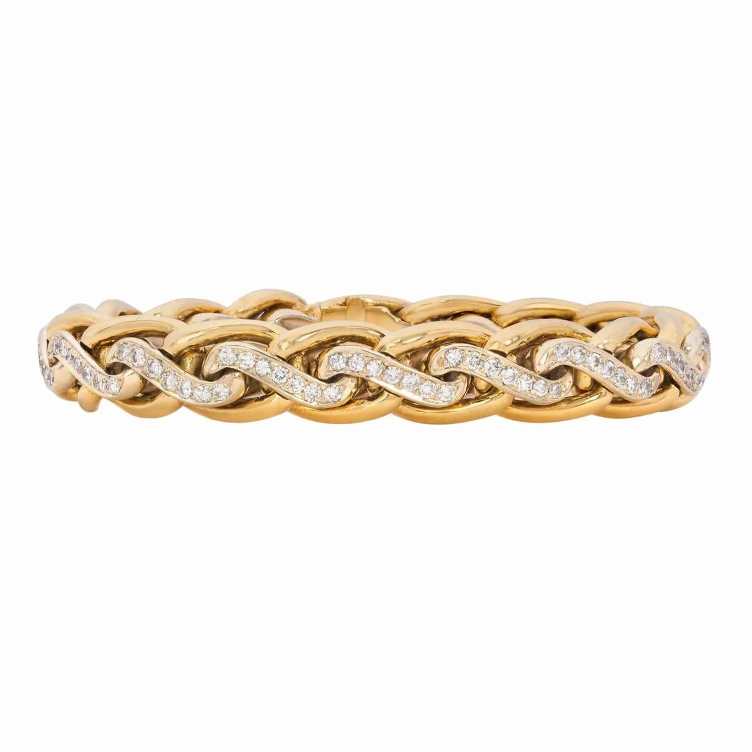 18K Yellow Gold and Diamond Braided Bracelet