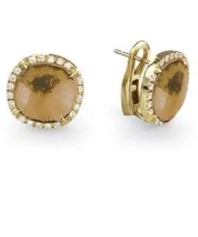 18K Yellow Gold London smoky qartz and Diamond Stud Earrings OB1147 B