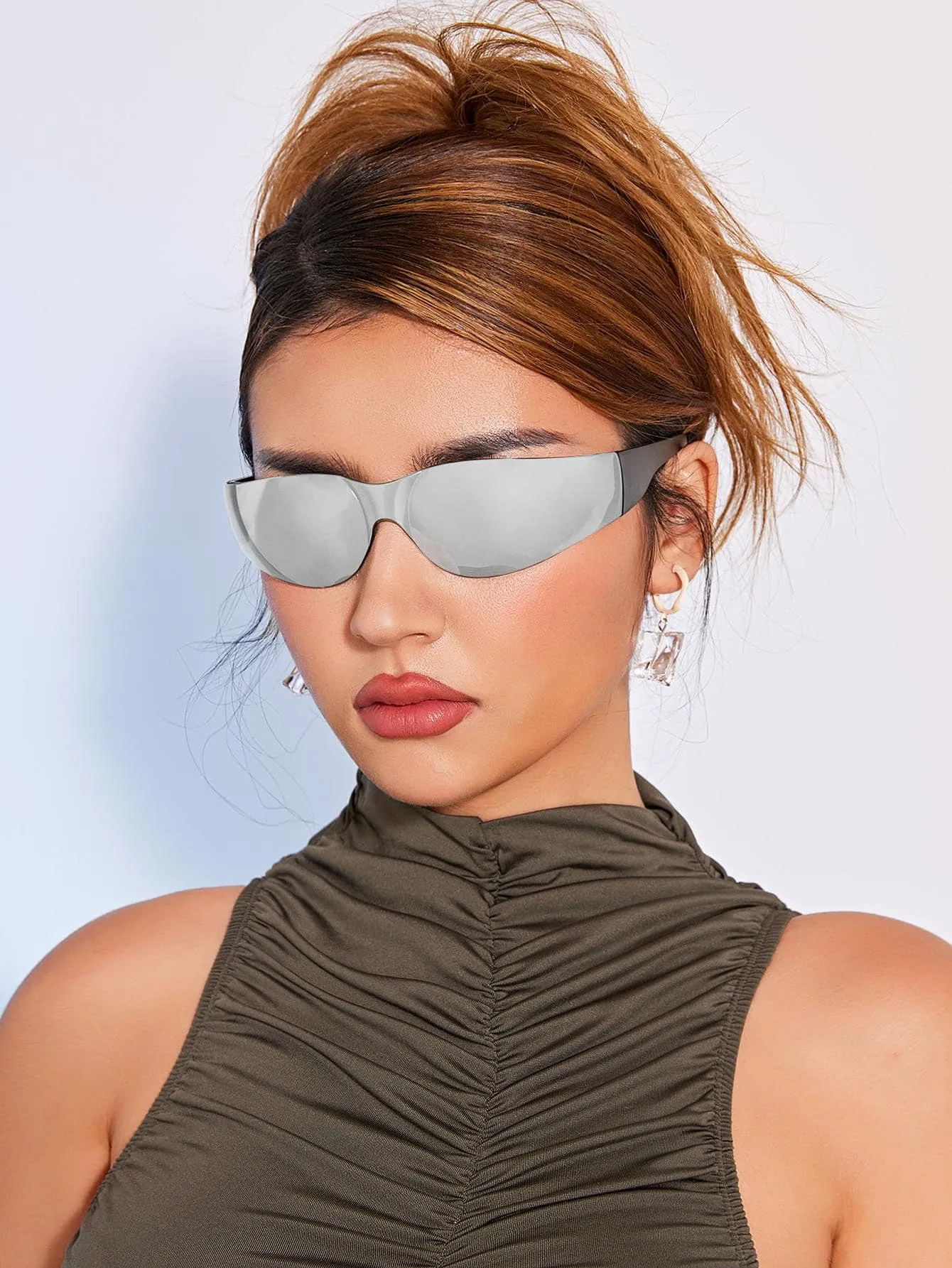 1pair Rimless Wrap Around Fashion Glasses