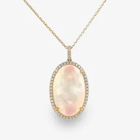 25.18ct Oval Shaped Opal & Diamond Halo Necklace