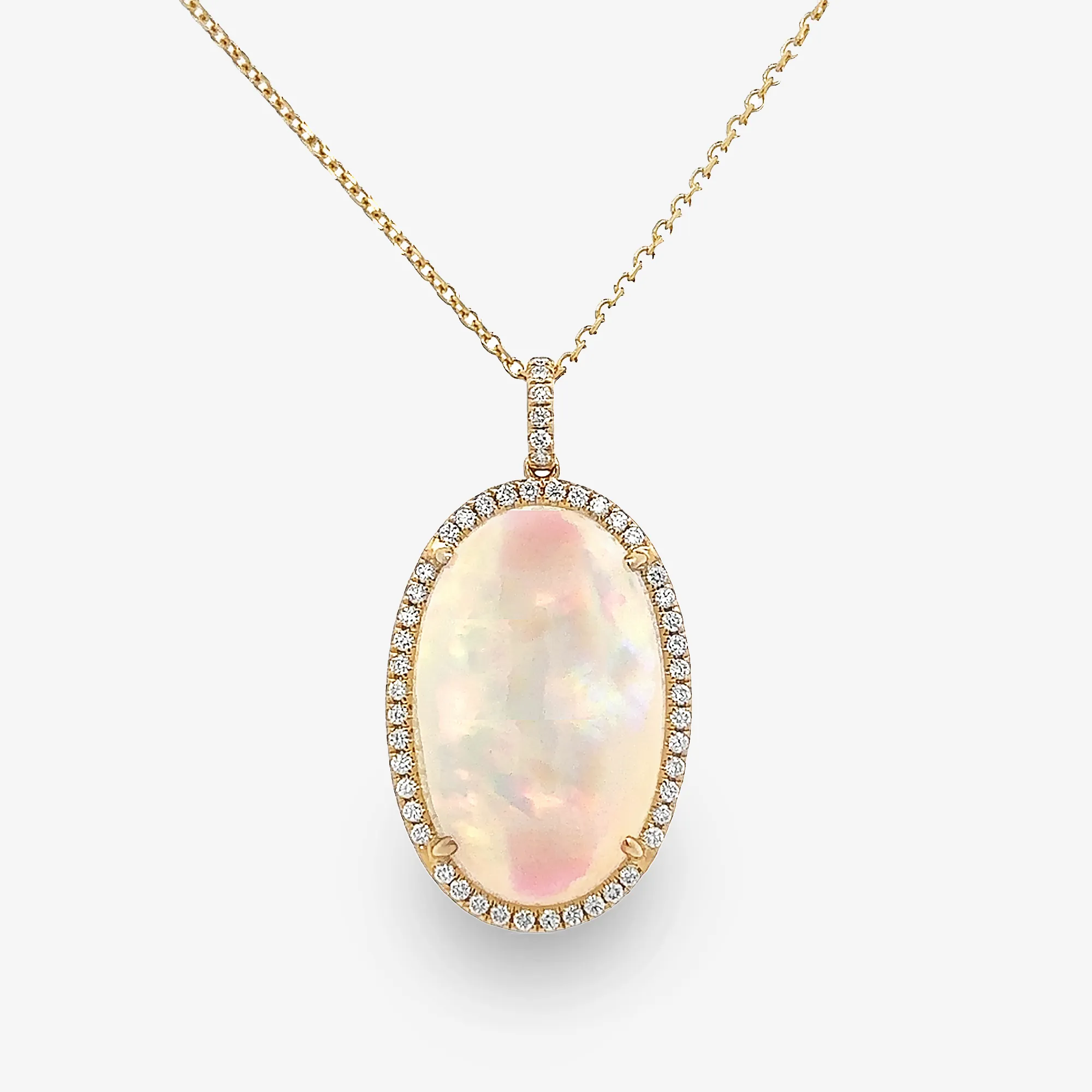 25.18ct Oval Shaped Opal & Diamond Halo Necklace