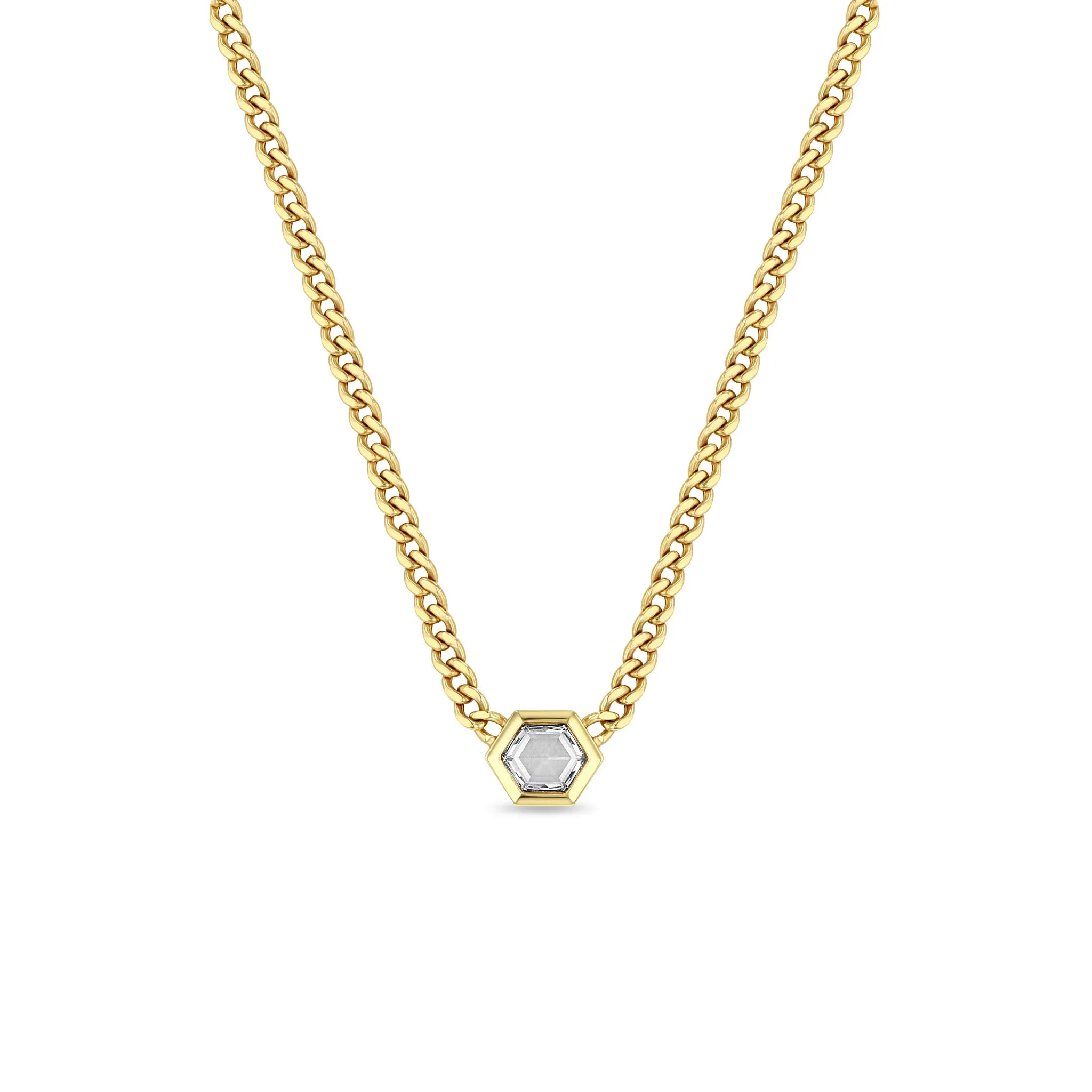 2.71 ctw Rose Cut Hexagon Diamond on Medium Curb Chain Necklace