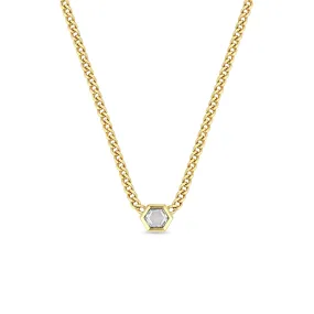 2.71 ctw Rose Cut Hexagon Diamond on Medium Curb Chain Necklace