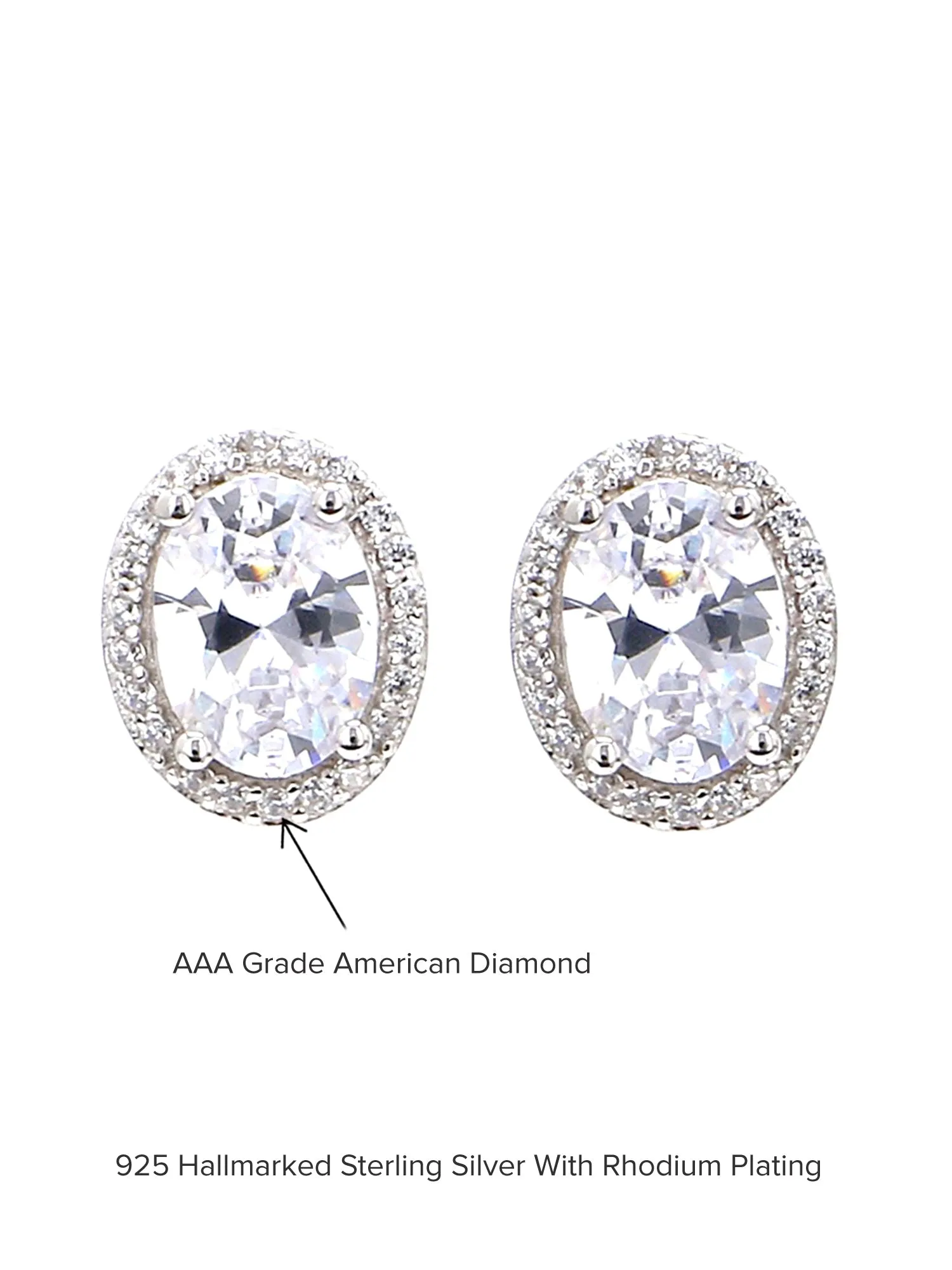 3 Carat American Diamond Oval Earrings In 925 Silver