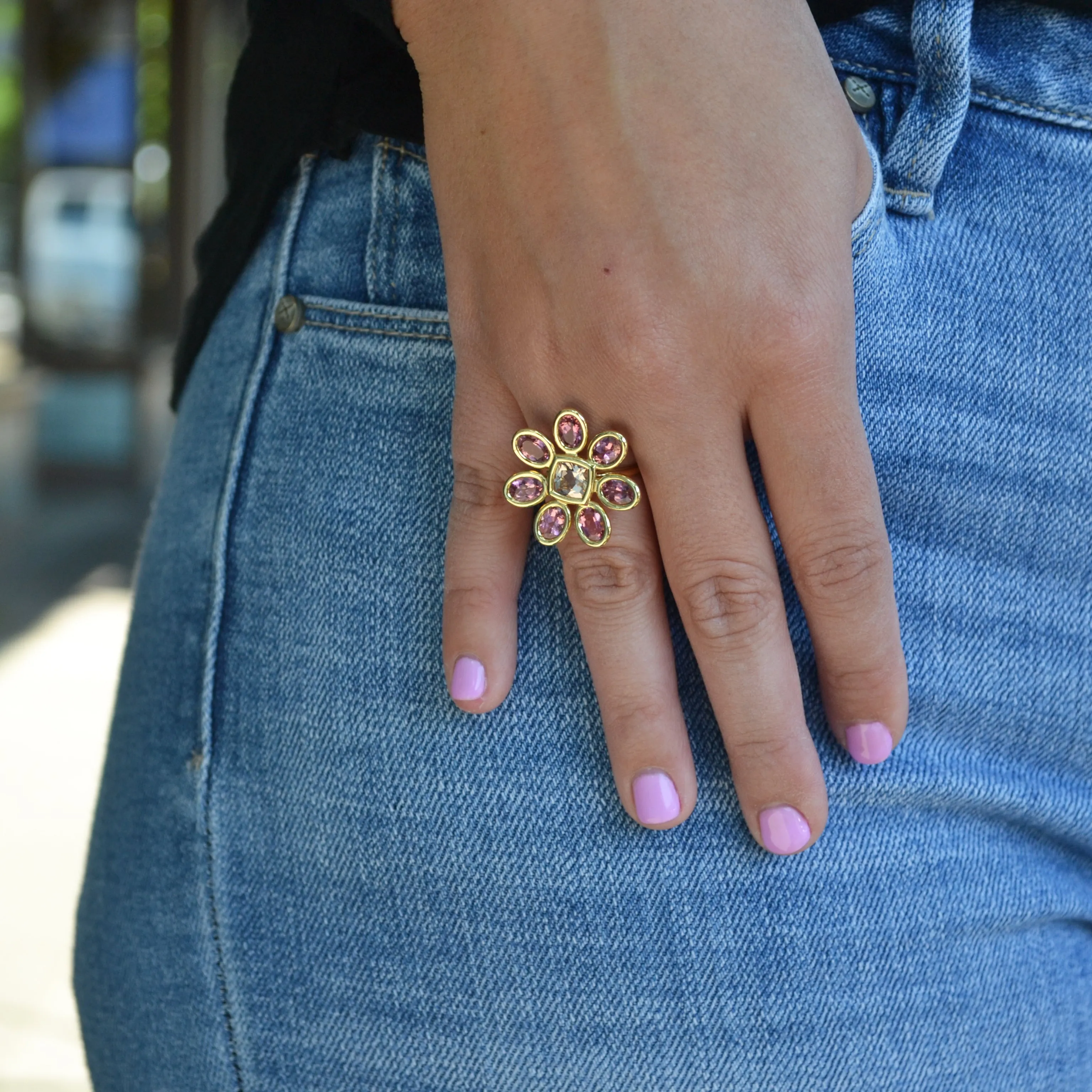 A & Furst - Fiori - Cocktail Ring with Pink Tourmaline and Morganite, 18k Yellow Gold