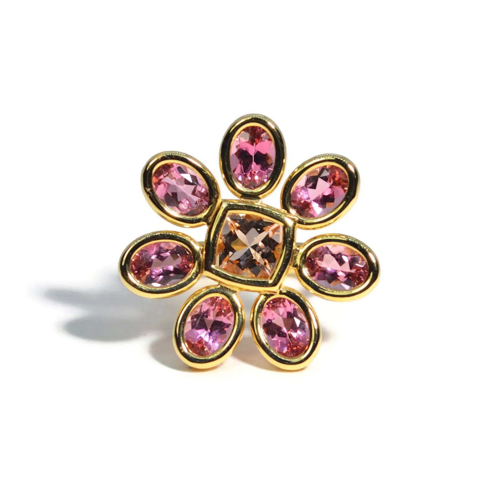 A & Furst - Fiori - Cocktail Ring with Pink Tourmaline and Morganite, 18k Yellow Gold