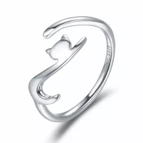 Abstract Open Cat Ring Sterling Silver