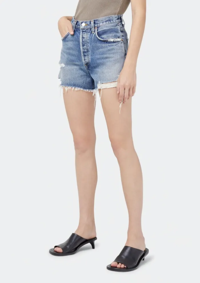 AGOLDE Dee Distressed High Rise Jean Shorts - Turmoil