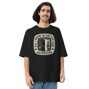 All I Need Is Coffee And Adventure Front Unisex Oversized T-Shirt