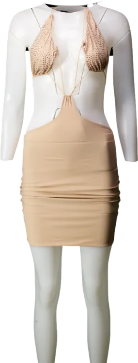 Amazuin Nude Eva Crystal Mini Dress UK XS