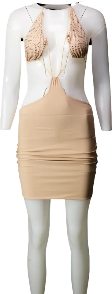 Amazuin Nude Eva Crystal Mini Dress UK XS