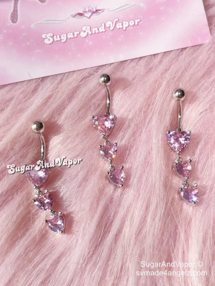 Aria Pink Hearts Dangle Belly Ring