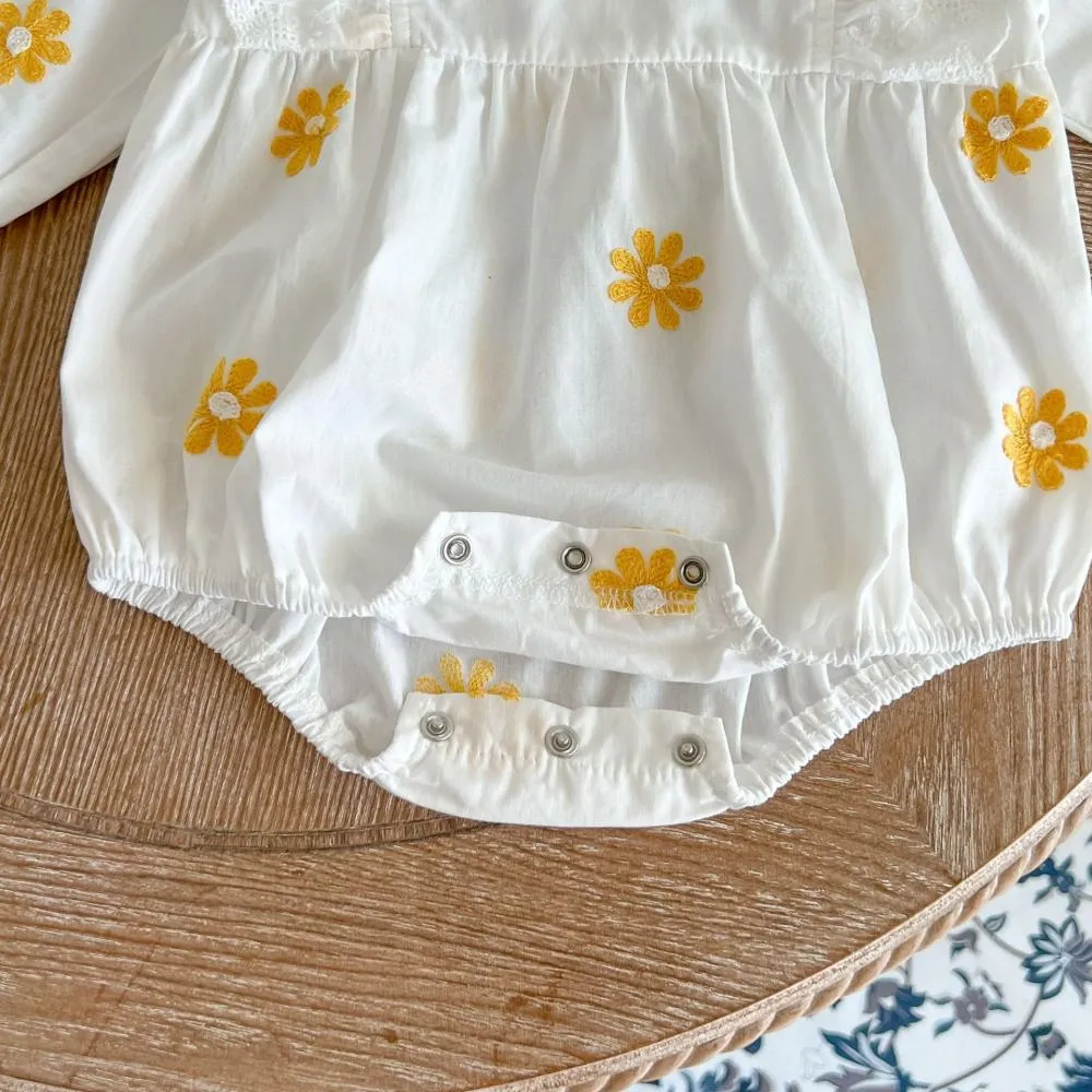 Baby Autumn Daisy Embroidered Romper Wholesale Baby Girls Clothes