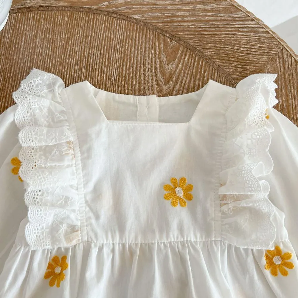 Baby Autumn Daisy Embroidered Romper Wholesale Baby Girls Clothes