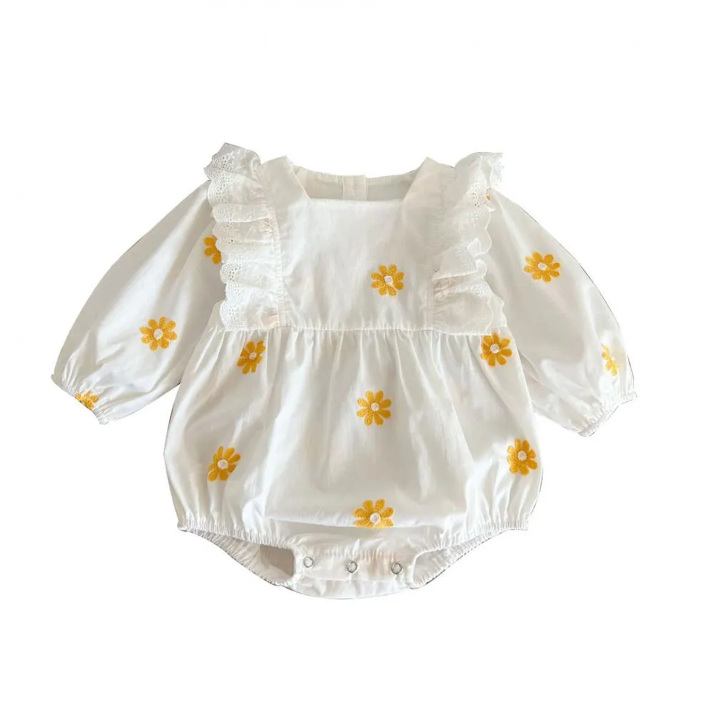 Baby Autumn Daisy Embroidered Romper Wholesale Baby Girls Clothes