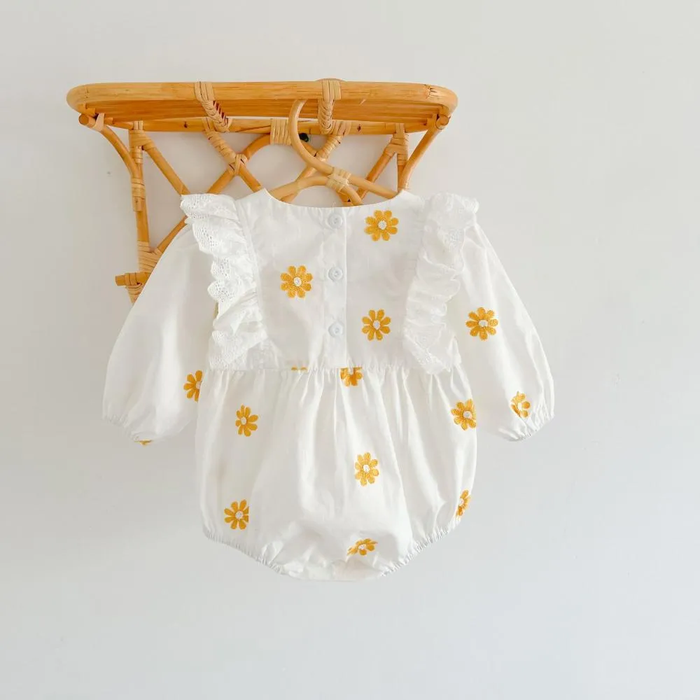 Baby Autumn Daisy Embroidered Romper Wholesale Baby Girls Clothes