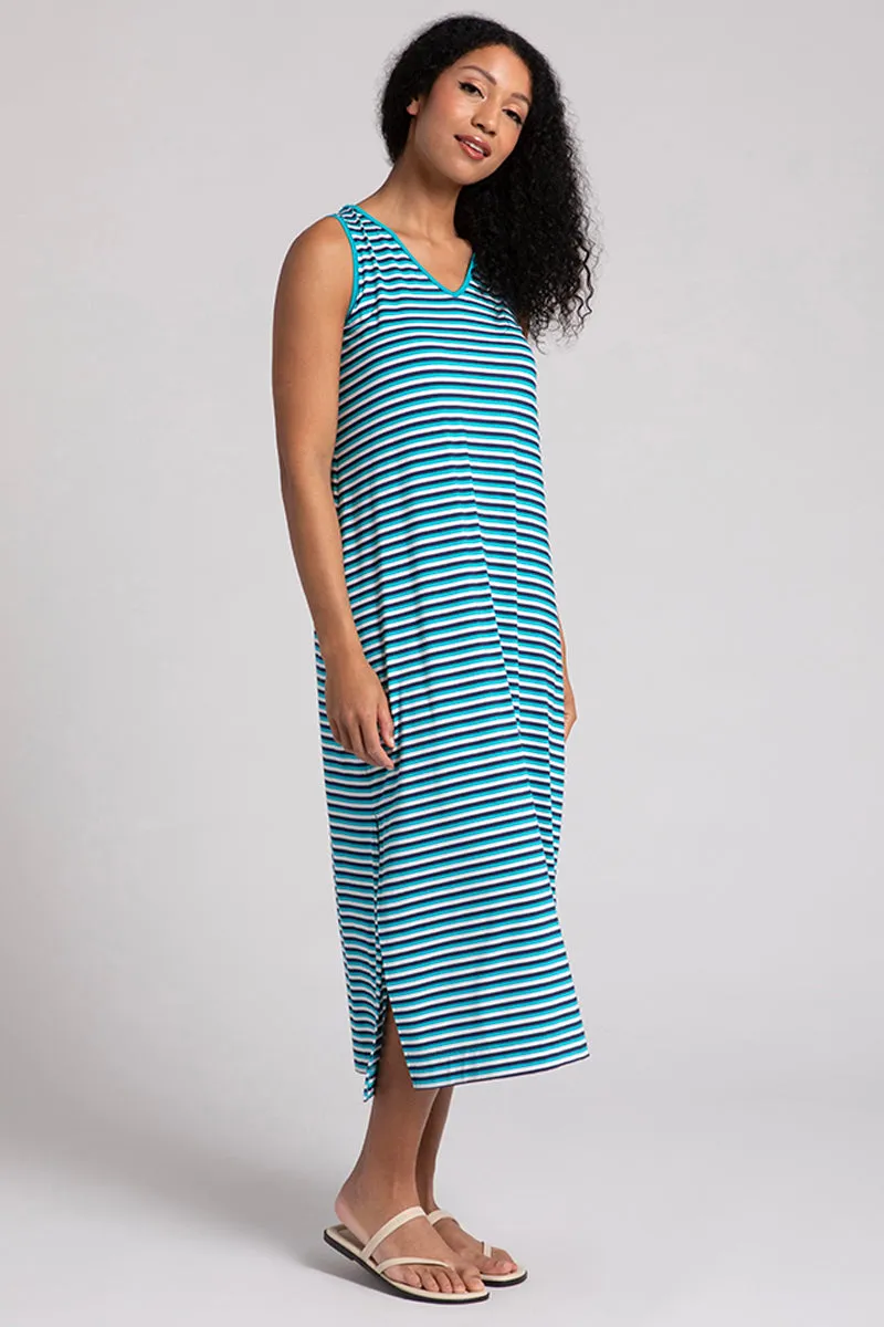 Bamboo Reversible Slit Tank Dress | Blue Multi