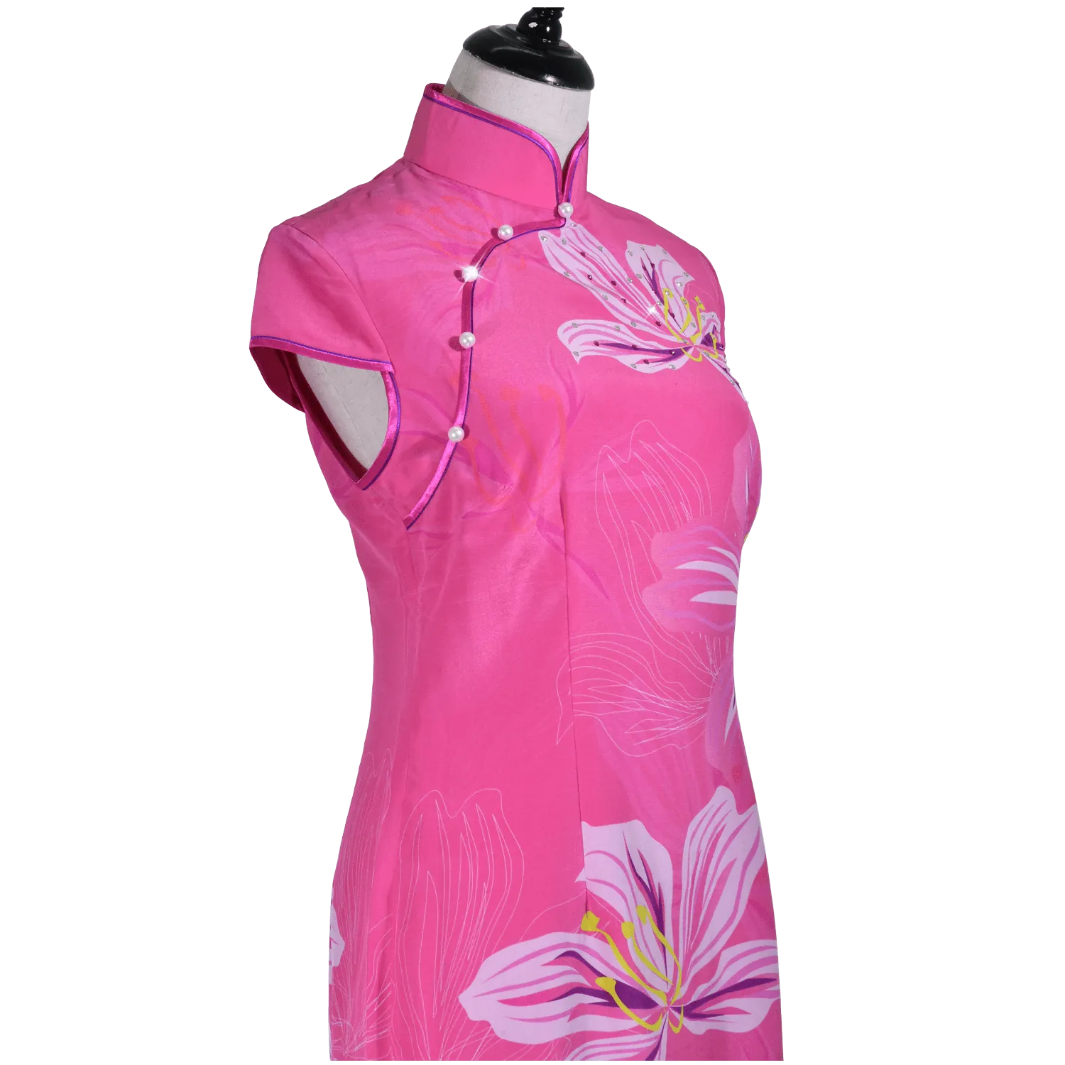 【BAUHINIA】100% Silk Crystal Cheongsam (Cap Sleeve)