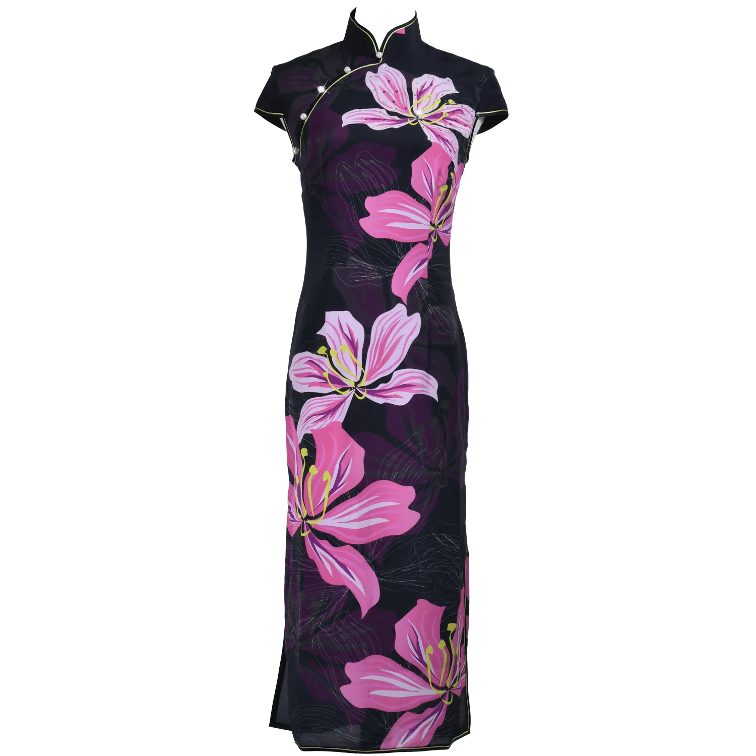 【BAUHINIA】100% Silk Crystal Cheongsam (Cap Sleeve)