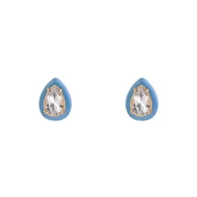 Bea Bongiasca - Gumdrop Stud Earrings with Rock Crystal and Blue Enamel, Yellow Gold and Silver