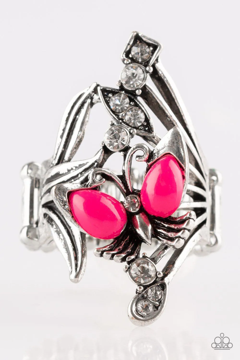 Beautiful In Butterflies Pink and Silver Ring - Paparazzi Accessories