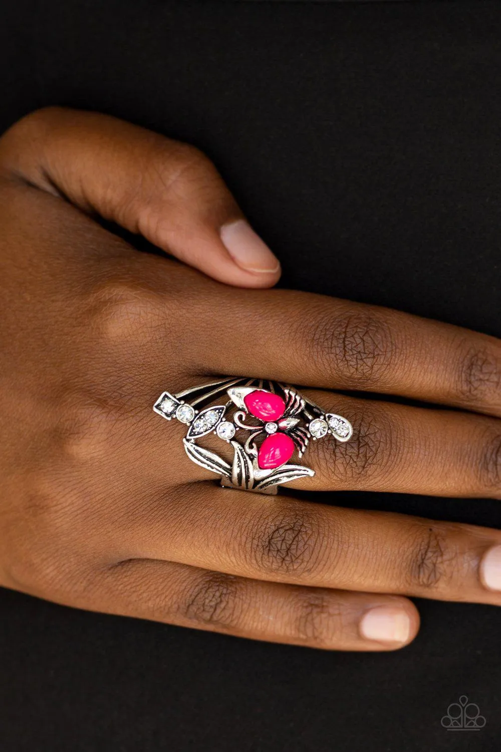 Beautiful In Butterflies Pink and Silver Ring - Paparazzi Accessories